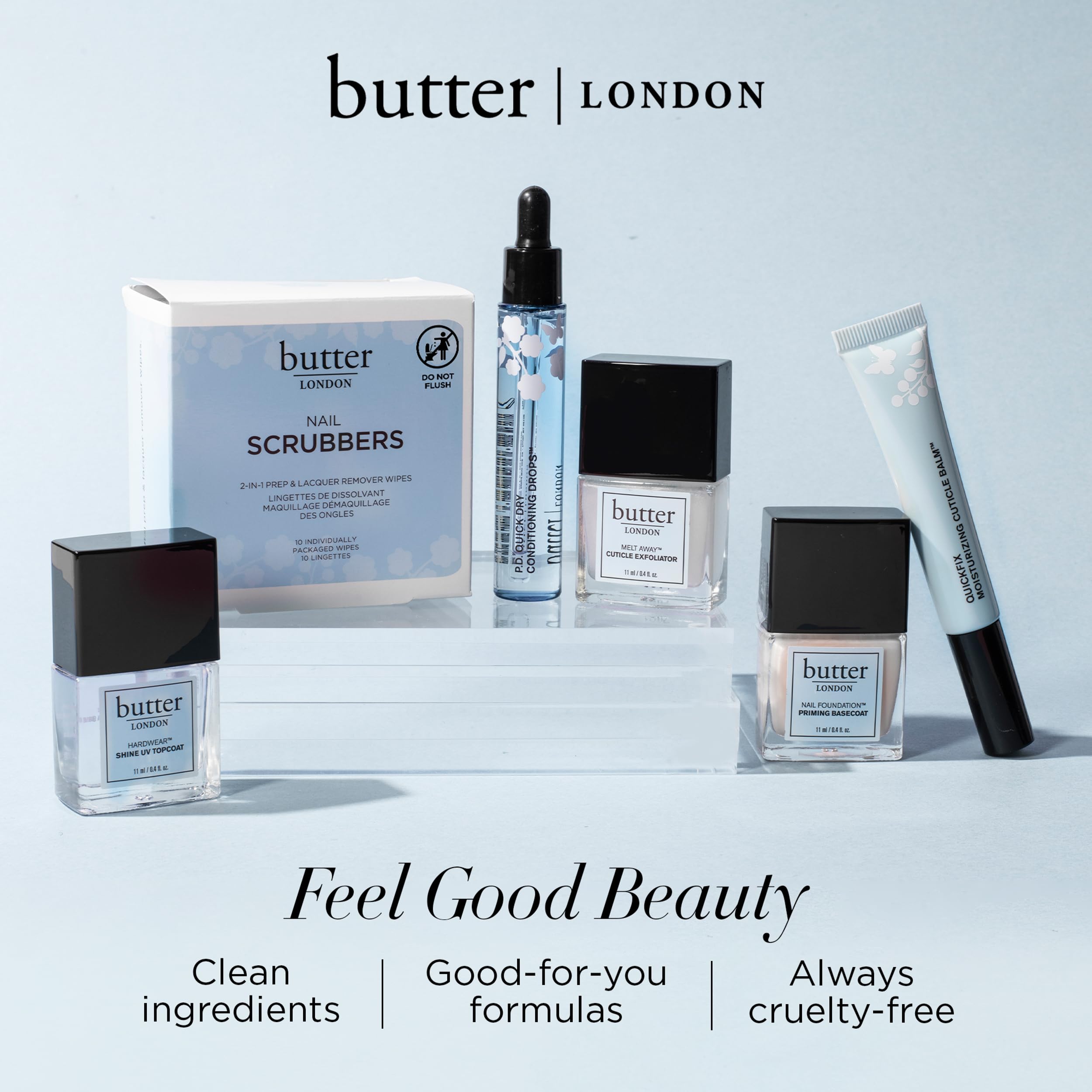 butter LONDON en ambiente de baño mostrando producto listo para rutina de belleza