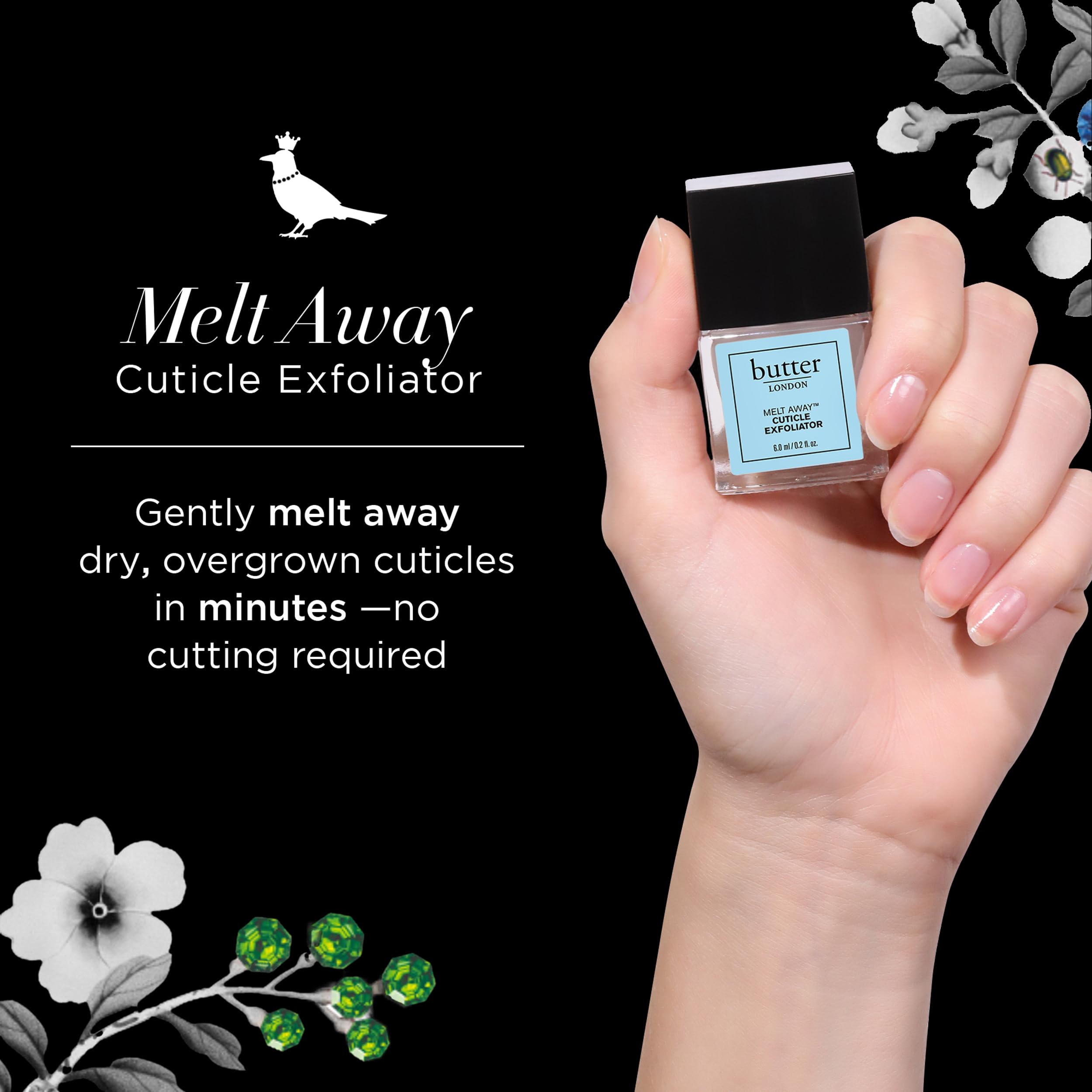 butter LONDON gota de producto en piel demostrando textura suave y rápido efecto