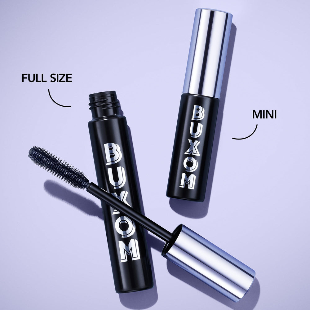 BUXOM etiqueta con ingredientes y símbolo cruelty-free visible