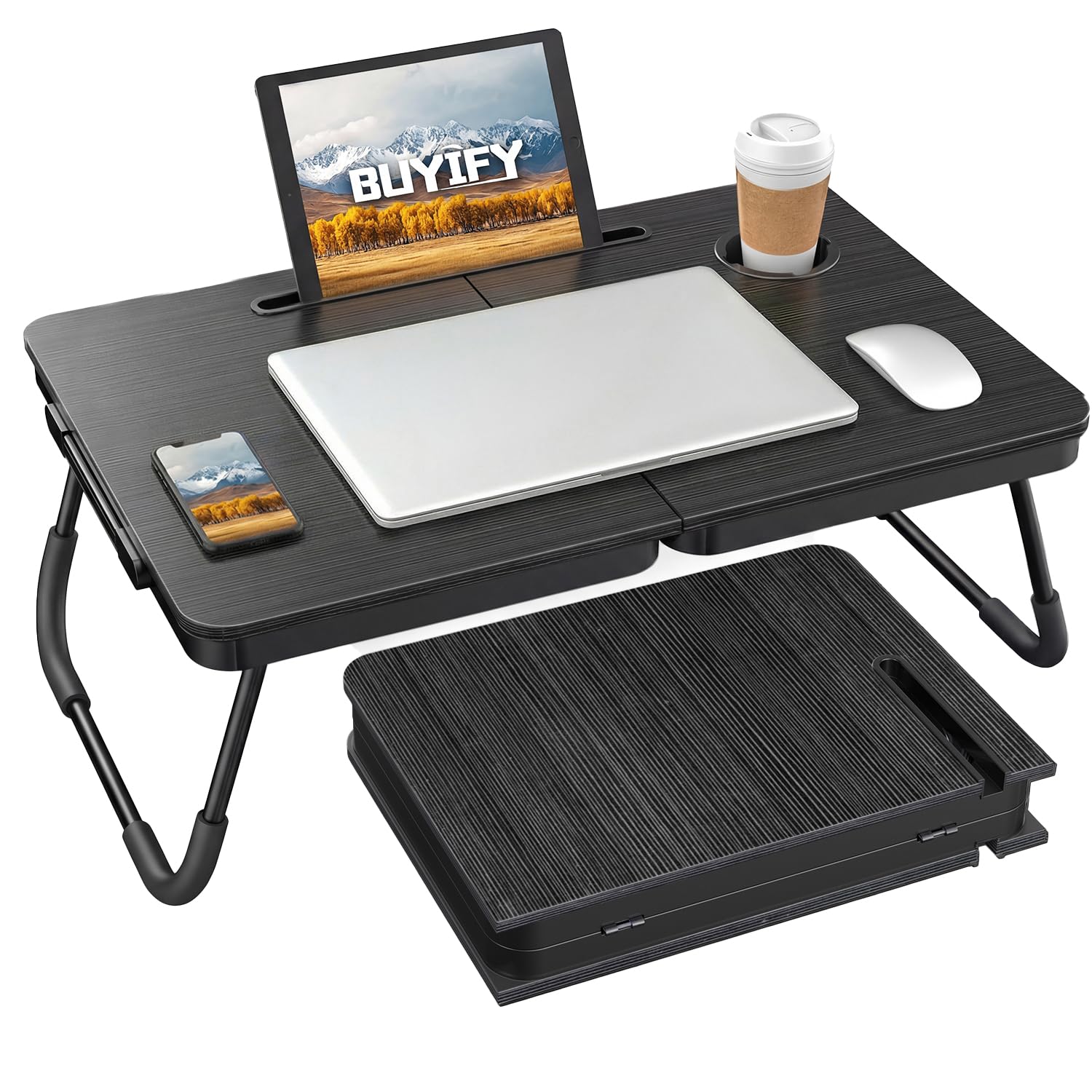 BUYIFY mesa plegable vista frontal, superficie amplia y estable
