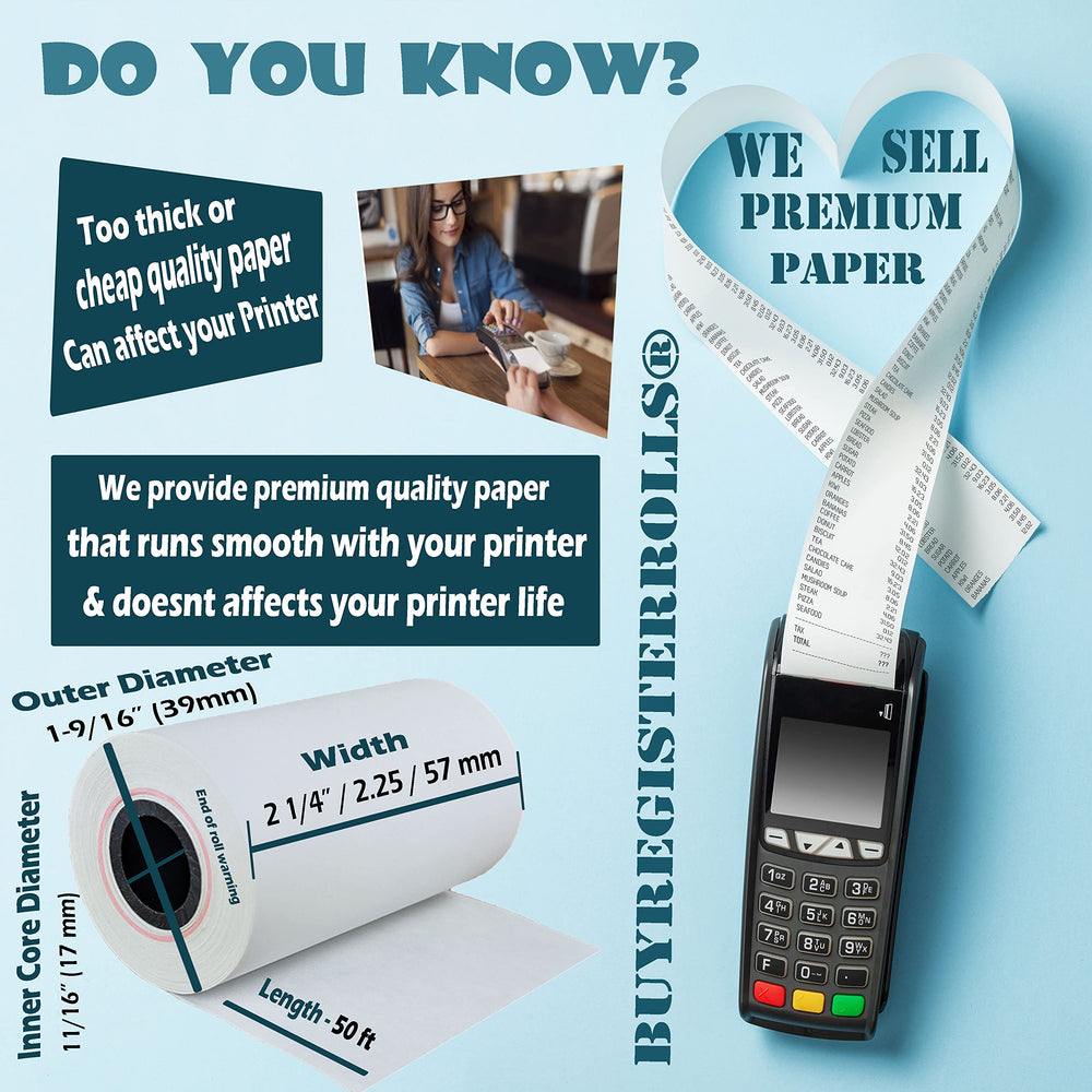 BuyRegisterRolls roll loaded in Verifone VX520 terminal demonstrating easy installation benefit