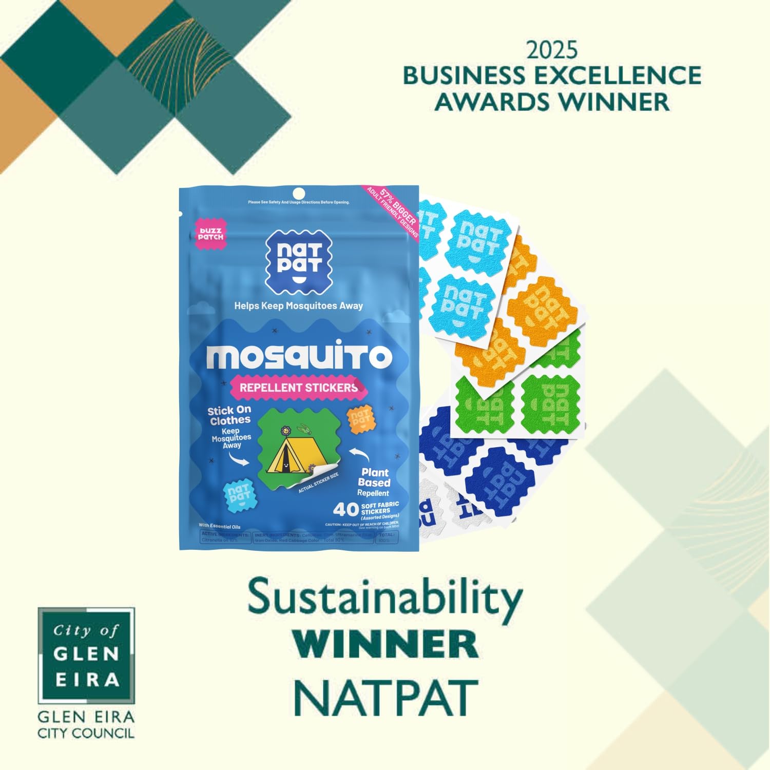 BUZZPATCH adhesivos en hoja listos para usar con fragancia natural