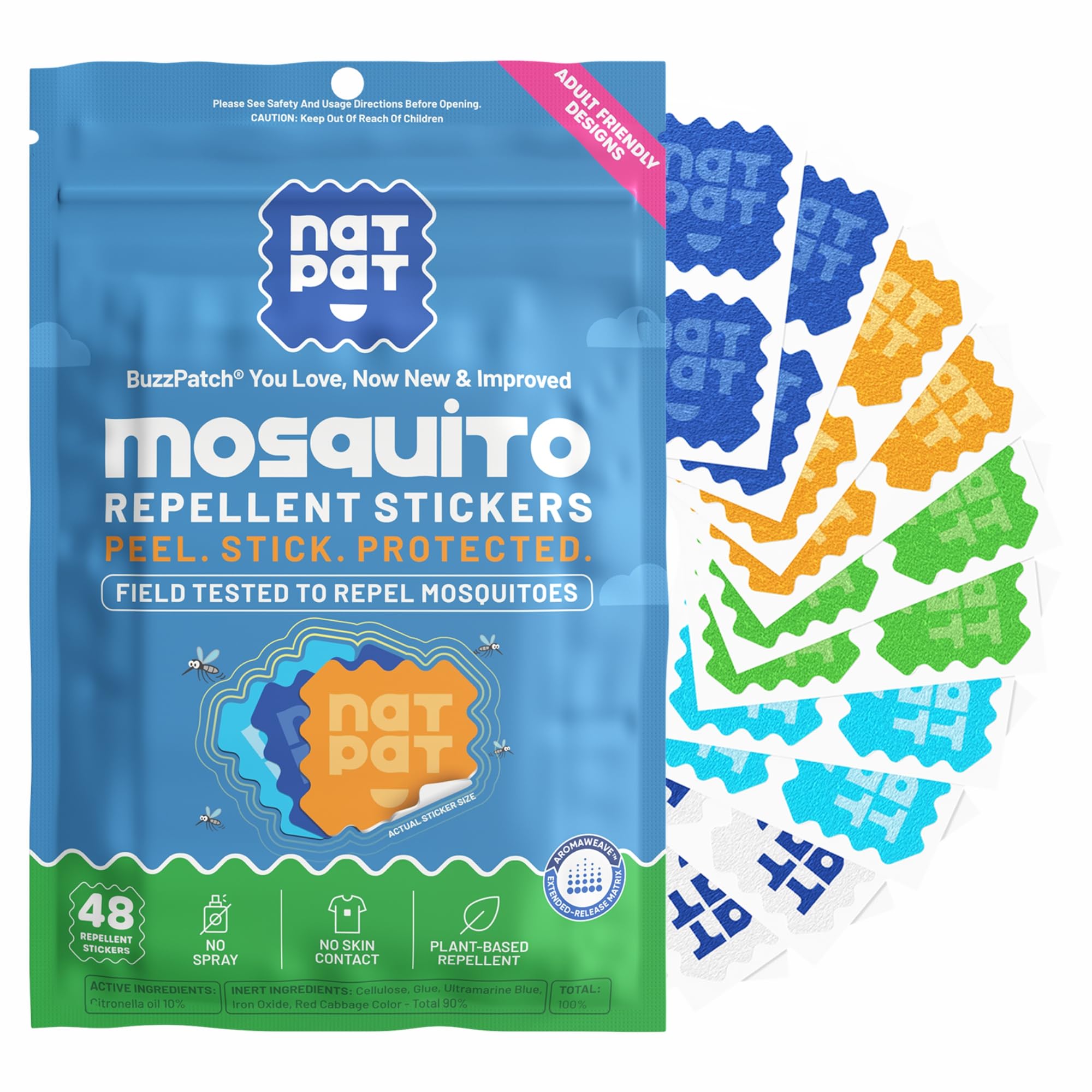 BUZZPATCH frente del empaque mostrando cantidad y diseño práctico