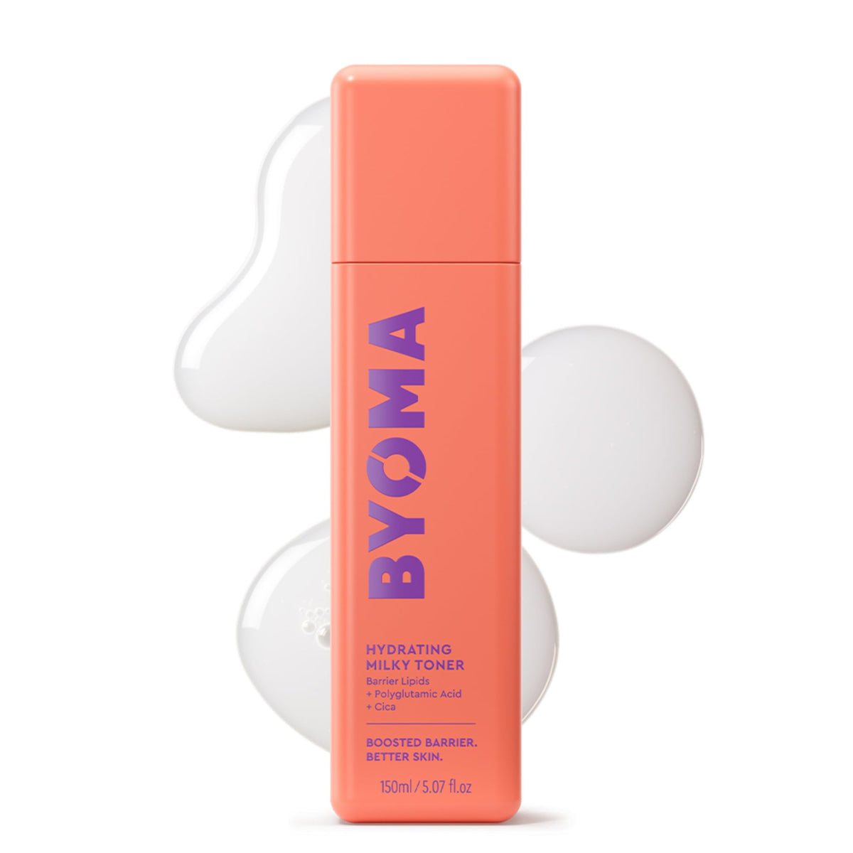 BYOMA bote frontal mostrando fórmula hidratante y efecto calmante