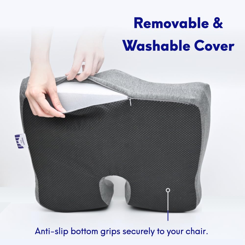 C CUSHION LAB comparación de tamaño con una laptop para referencia de escala