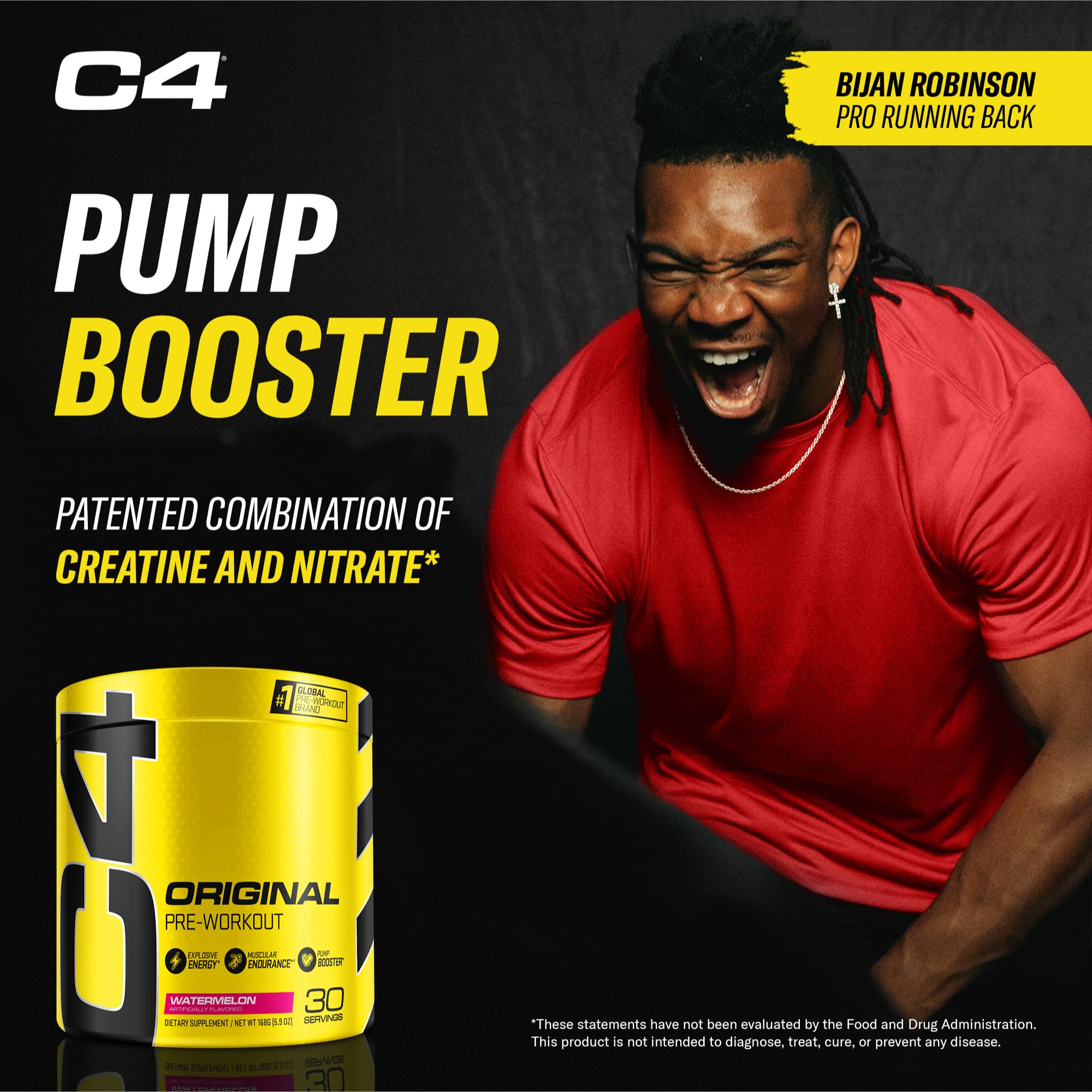 C4 en gimnasio junto a toalla ilustrando uso práctico pre-entreno
