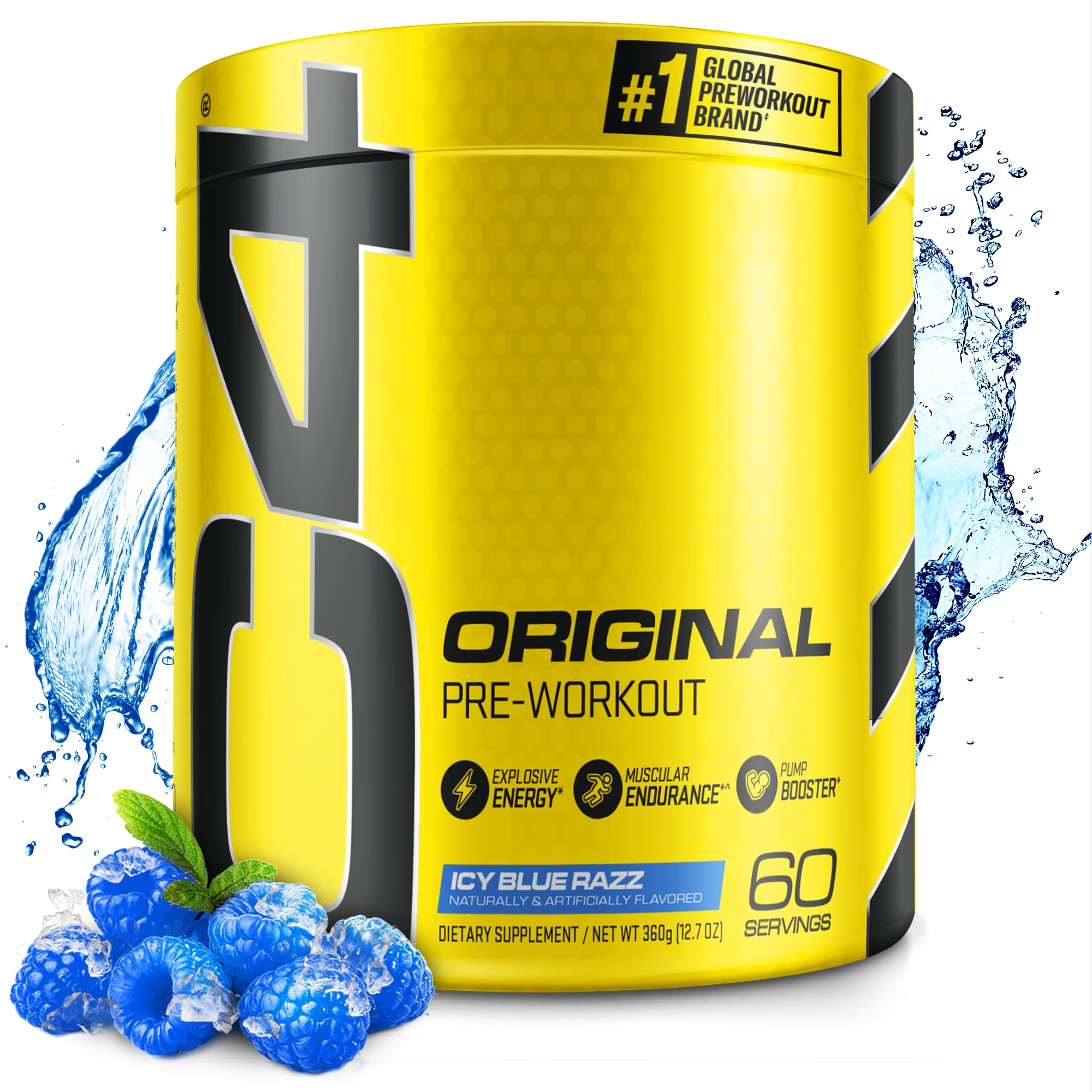 C4 bote frontal Icy Blue Razz mostrando marca y diseño energizante