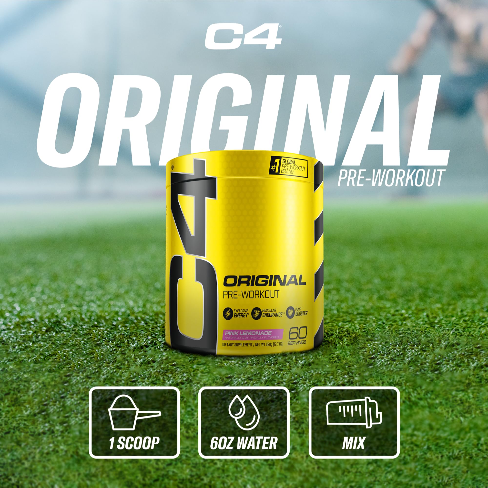 C4 Original open tub revealing powder indicating quick scoop access