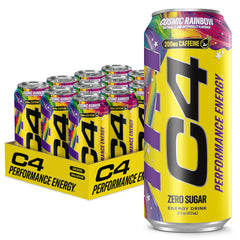 C4 front can showing Cosmic Rainbow label and zero sugar benefit