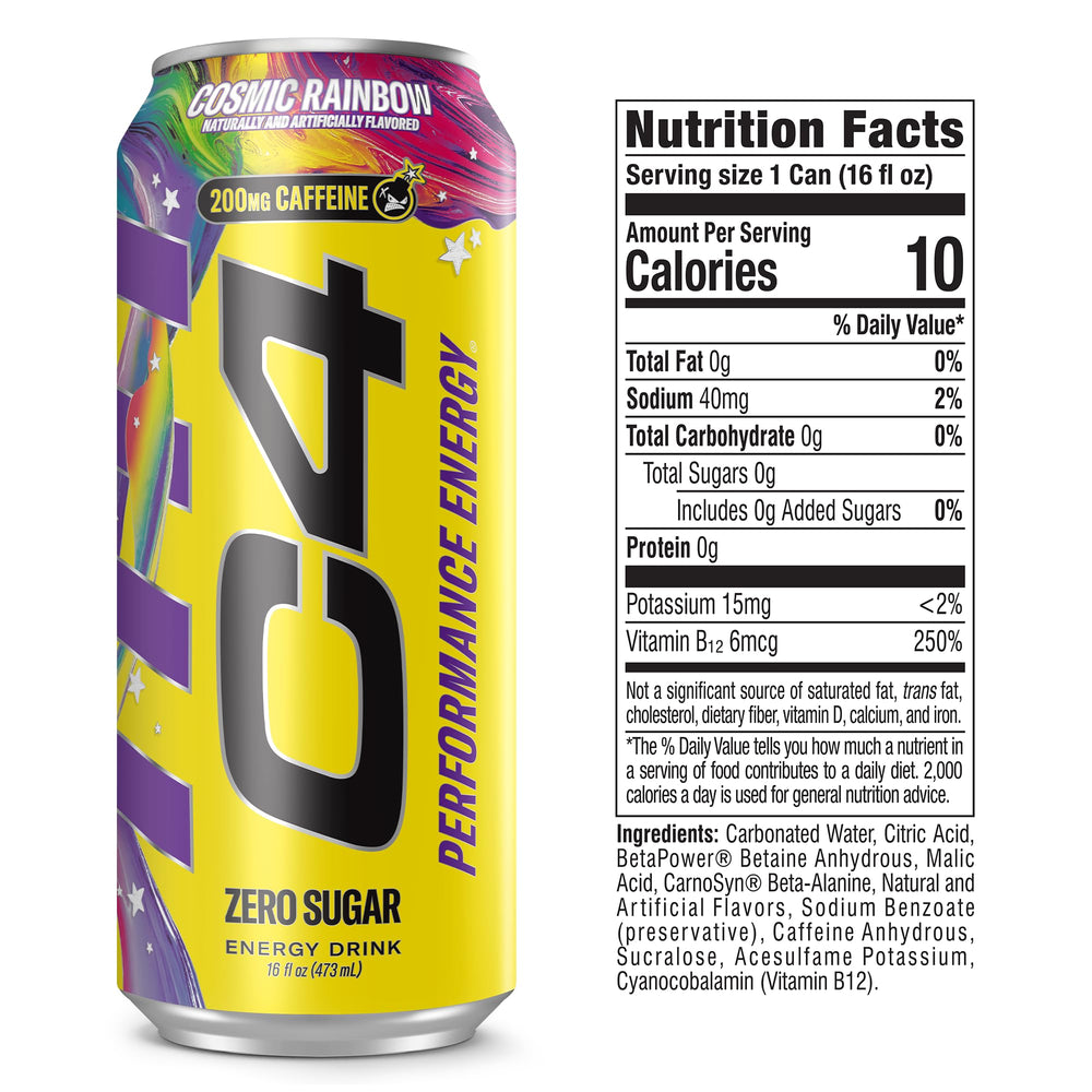 Close-up of C4 ingredient list highlighting beta-alanine and betaine benefits