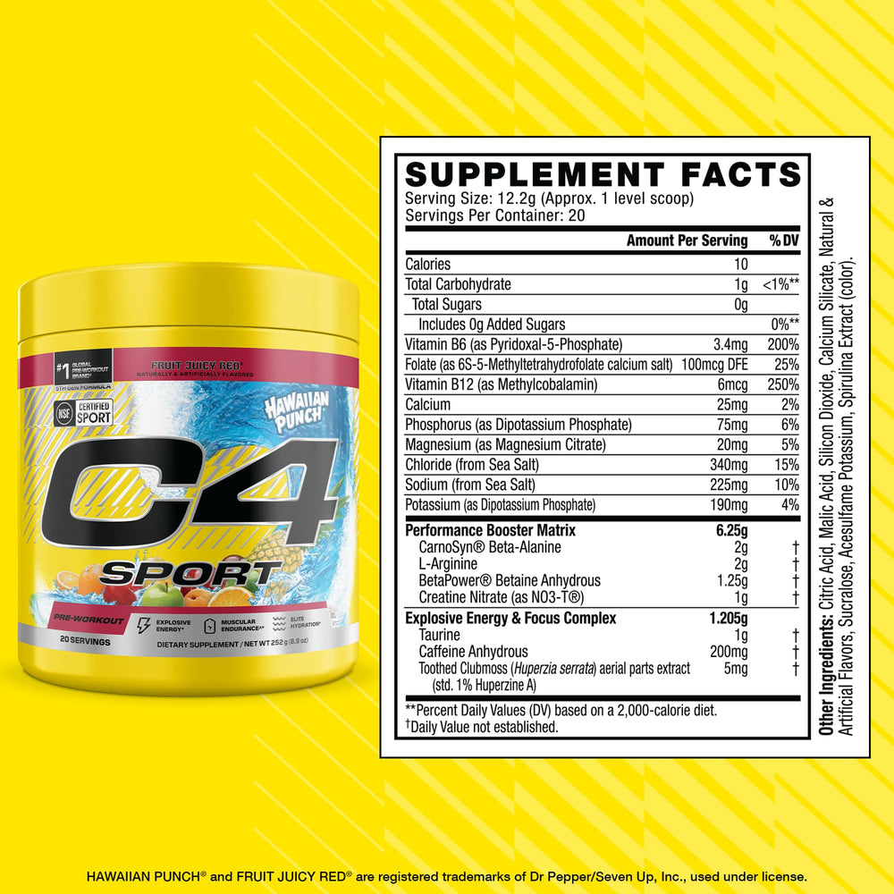 Polvo C4 Sport en primer plano con textura fina, señalando fácil disolución