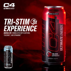 Lata C4 Ultimate abierta vista superior mostrando contenido listo para beber
