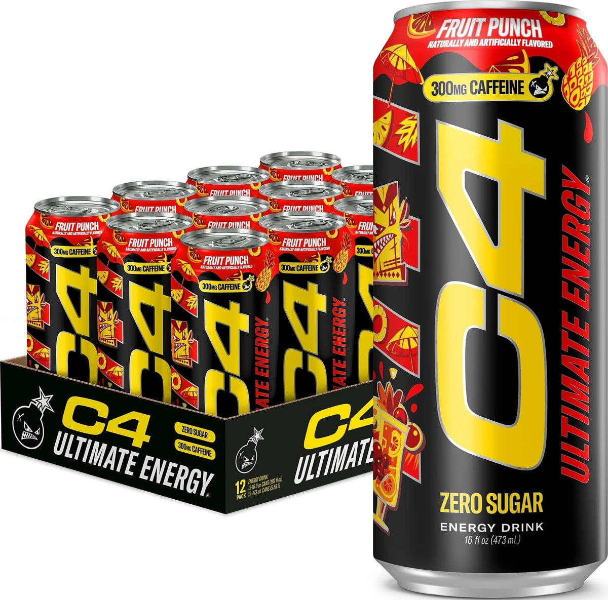 C4 lata frontal Fruit Punch mostrando diseño renovado y energía inmediata