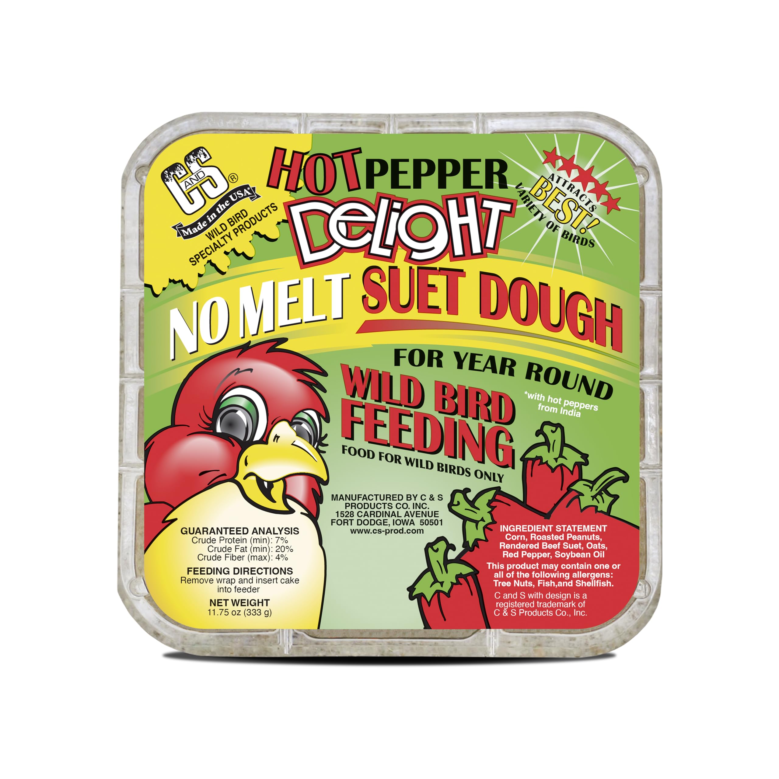 C&S hot pepper cake placed in a wire feeder promoting easy bird access