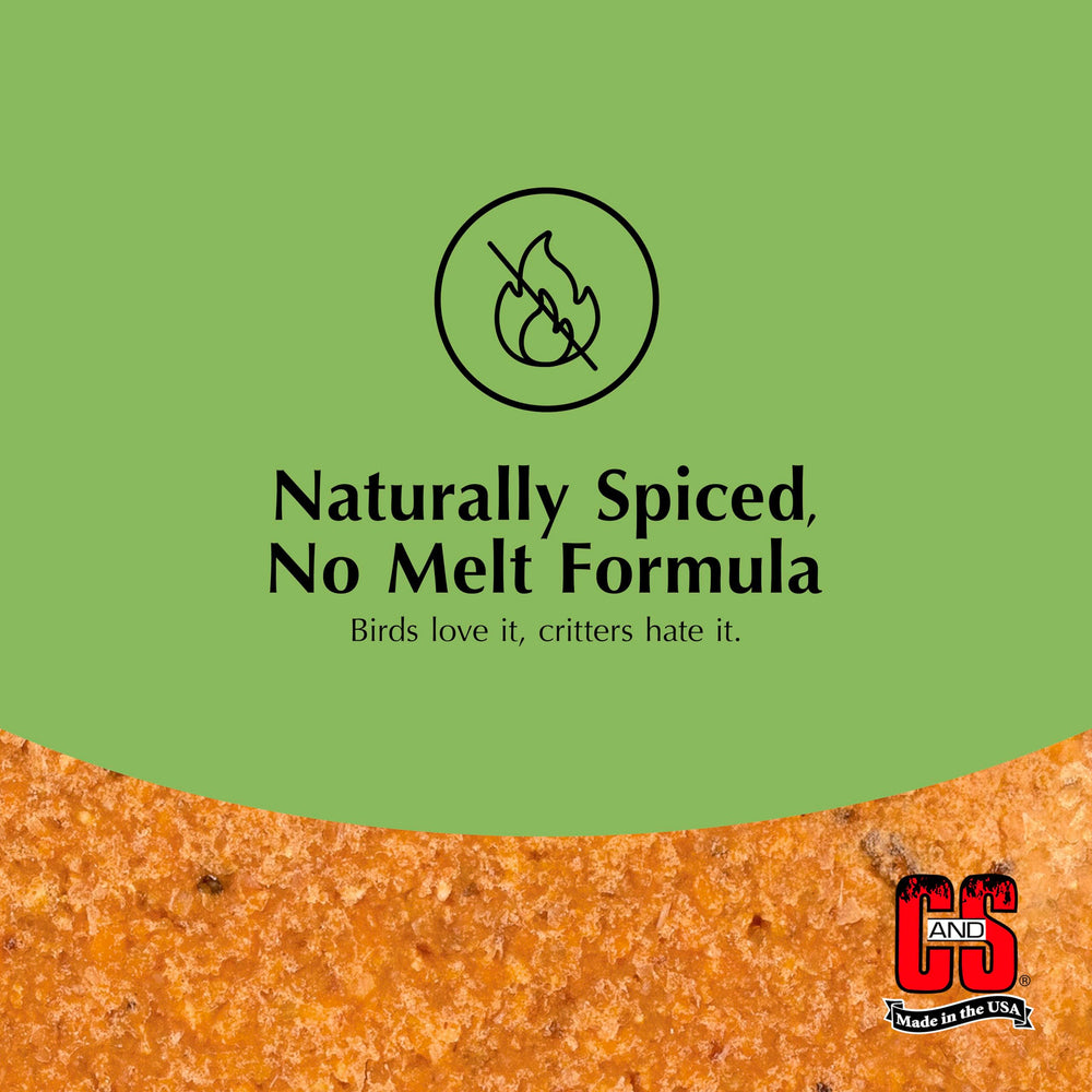 Hand holding C&S hot pepper suet cake for clear size and scale reference