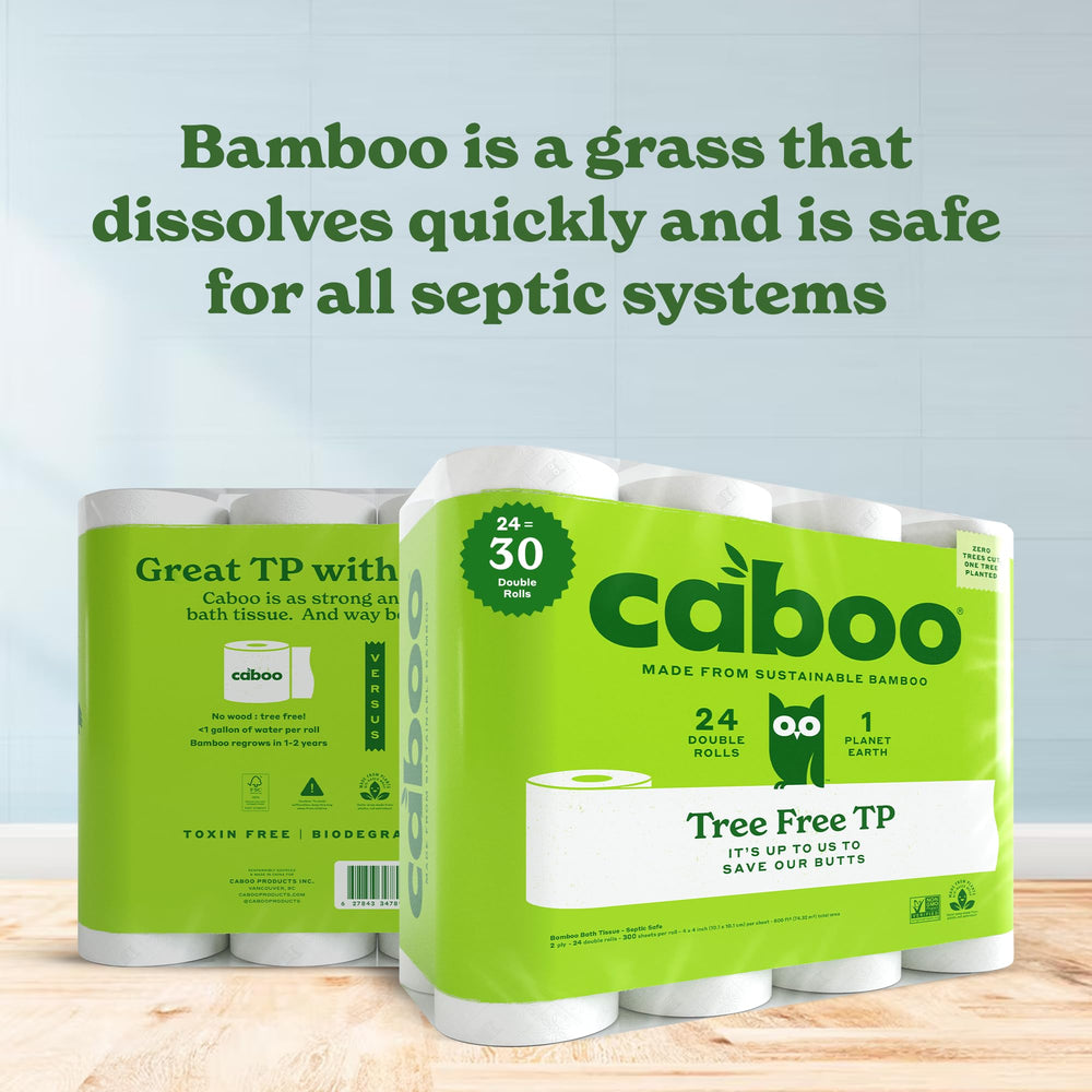 Caboo rollos en contenedor ecológico listos para almacenamiento práctico