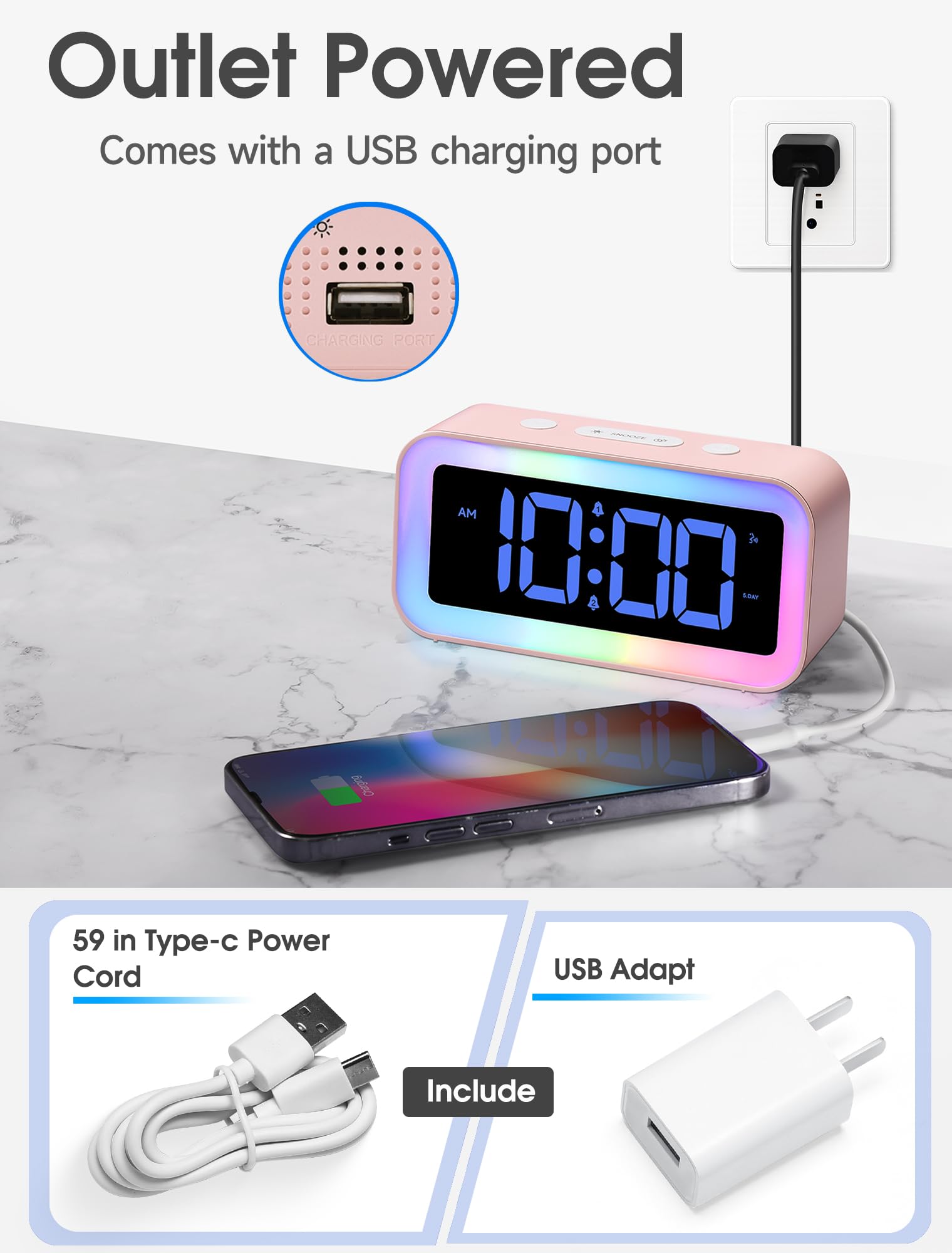 Cadmos detalle del puerto USB para cargar teléfono desde la mesita