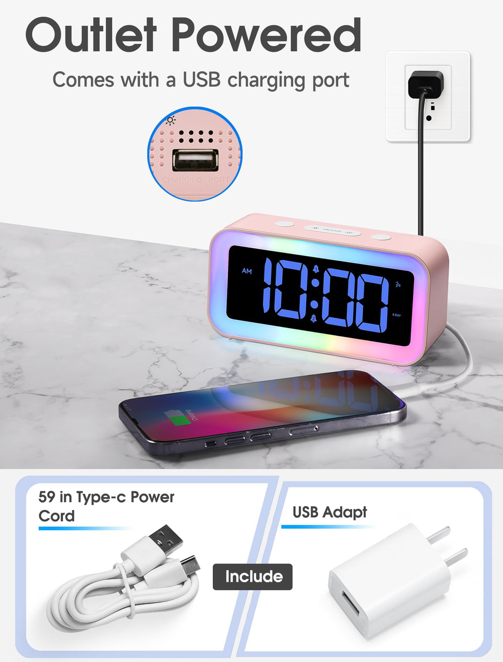 Cadmos detalle del puerto USB para cargar teléfono desde la mesita
