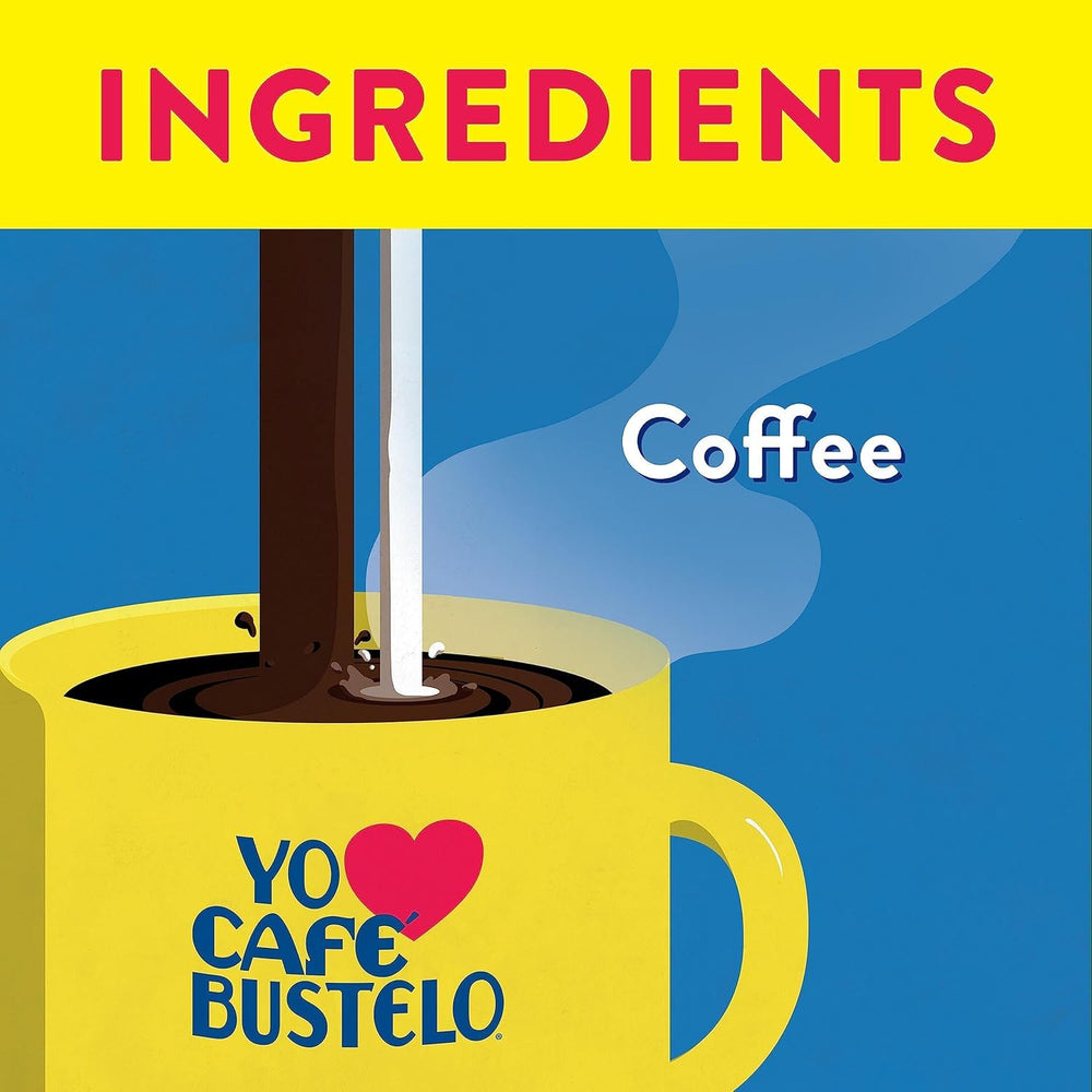 Café Bustelo etiqueta del paquete mostrando información clara y uso sencillo