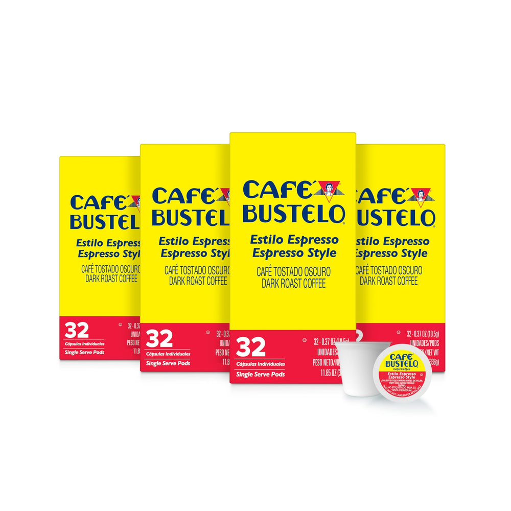 Café Bustelo frente del empaque mostrando cantidad y diseño práctico