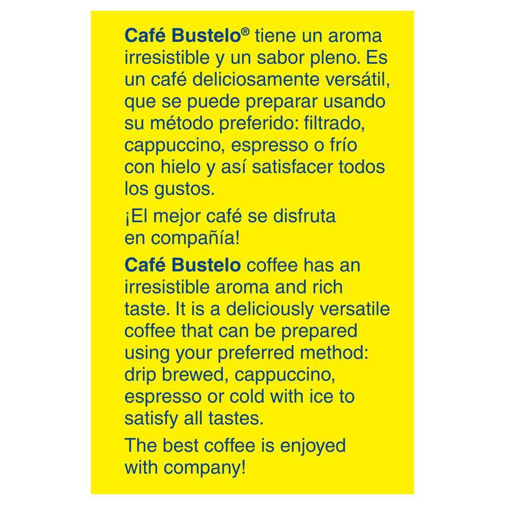 Café Bustelo taza de espresso preparada que ilustra intensidad y crema apetecible