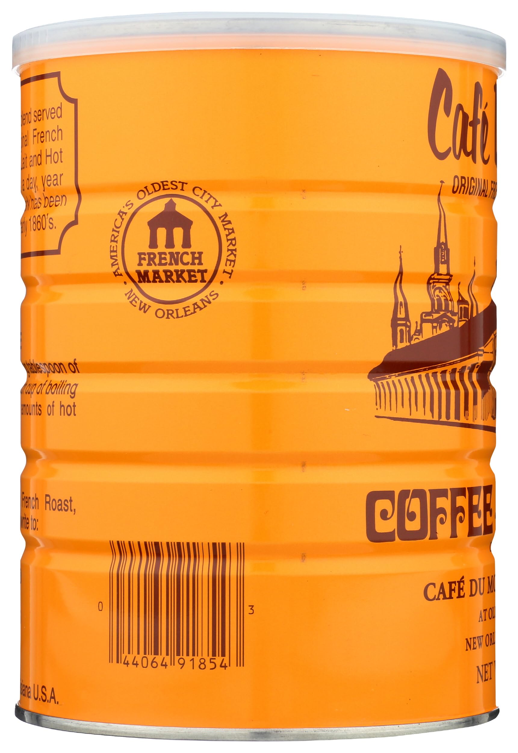 Cafe Du Monde comparación de tamaño de la lata 15 oz para escala
