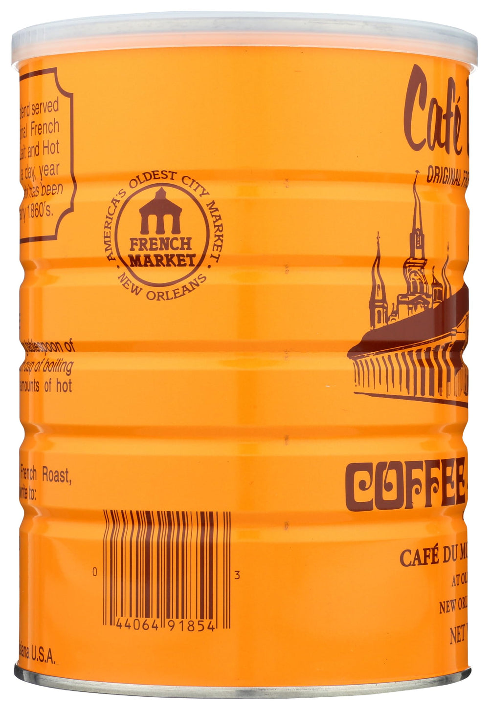 Cafe Du Monde comparación de tamaño de la lata 15 oz para escala