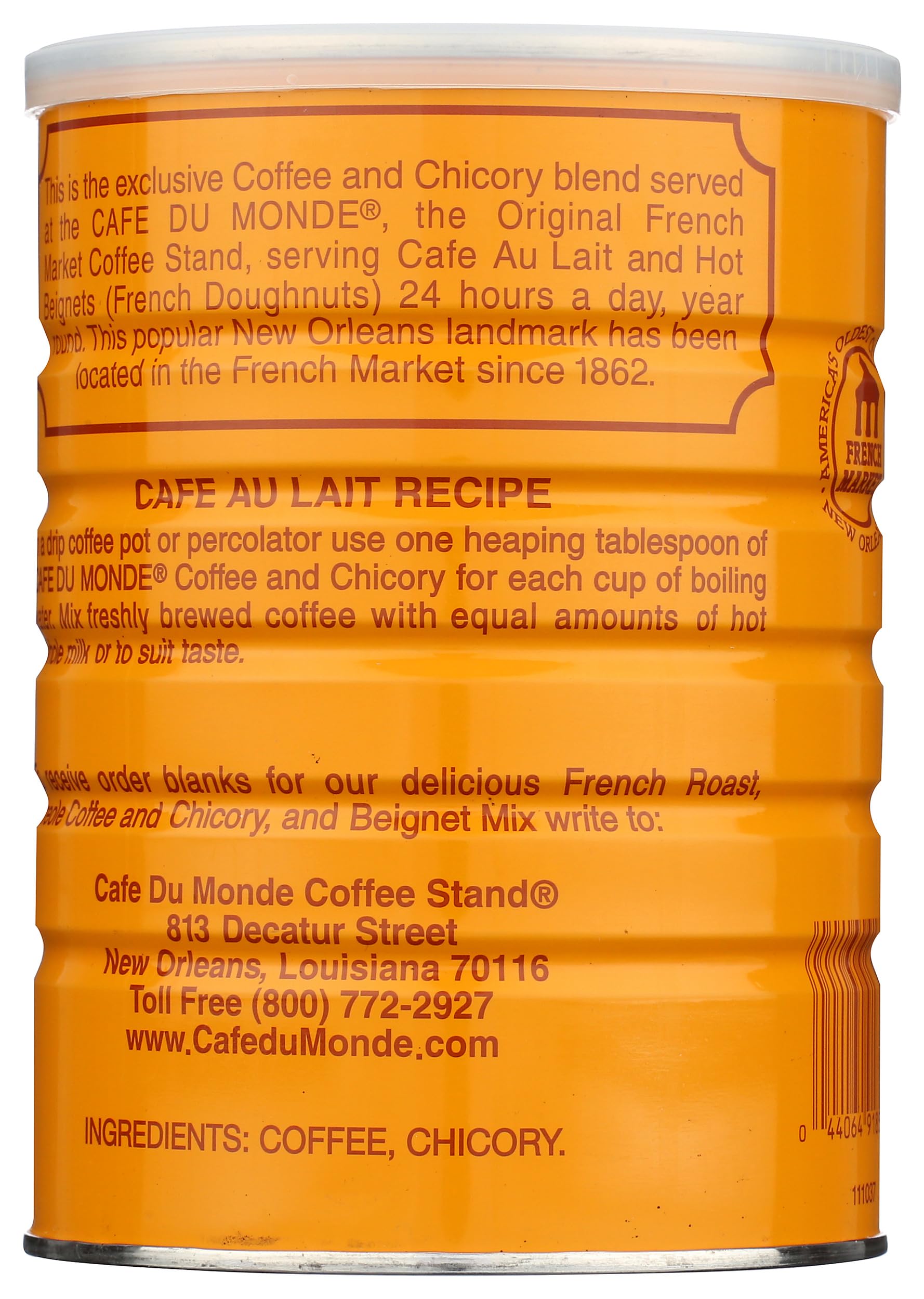 Cafe Du Monde detalle de etiqueta con marca y origen reconocido