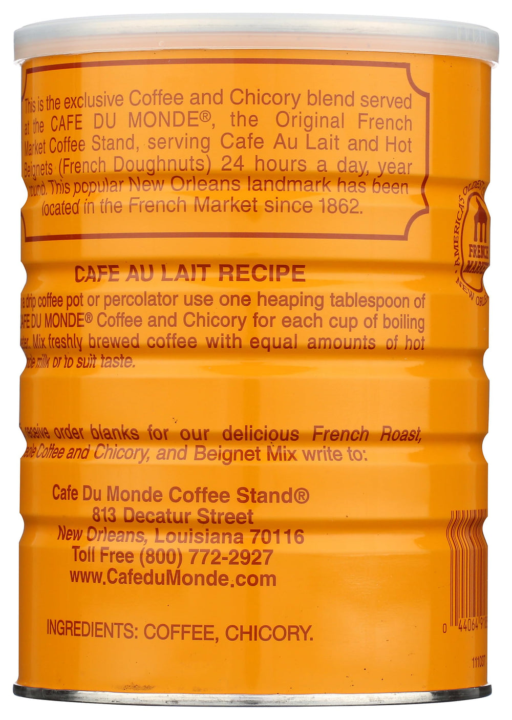 Cafe Du Monde detalle de etiqueta con marca y origen reconocido