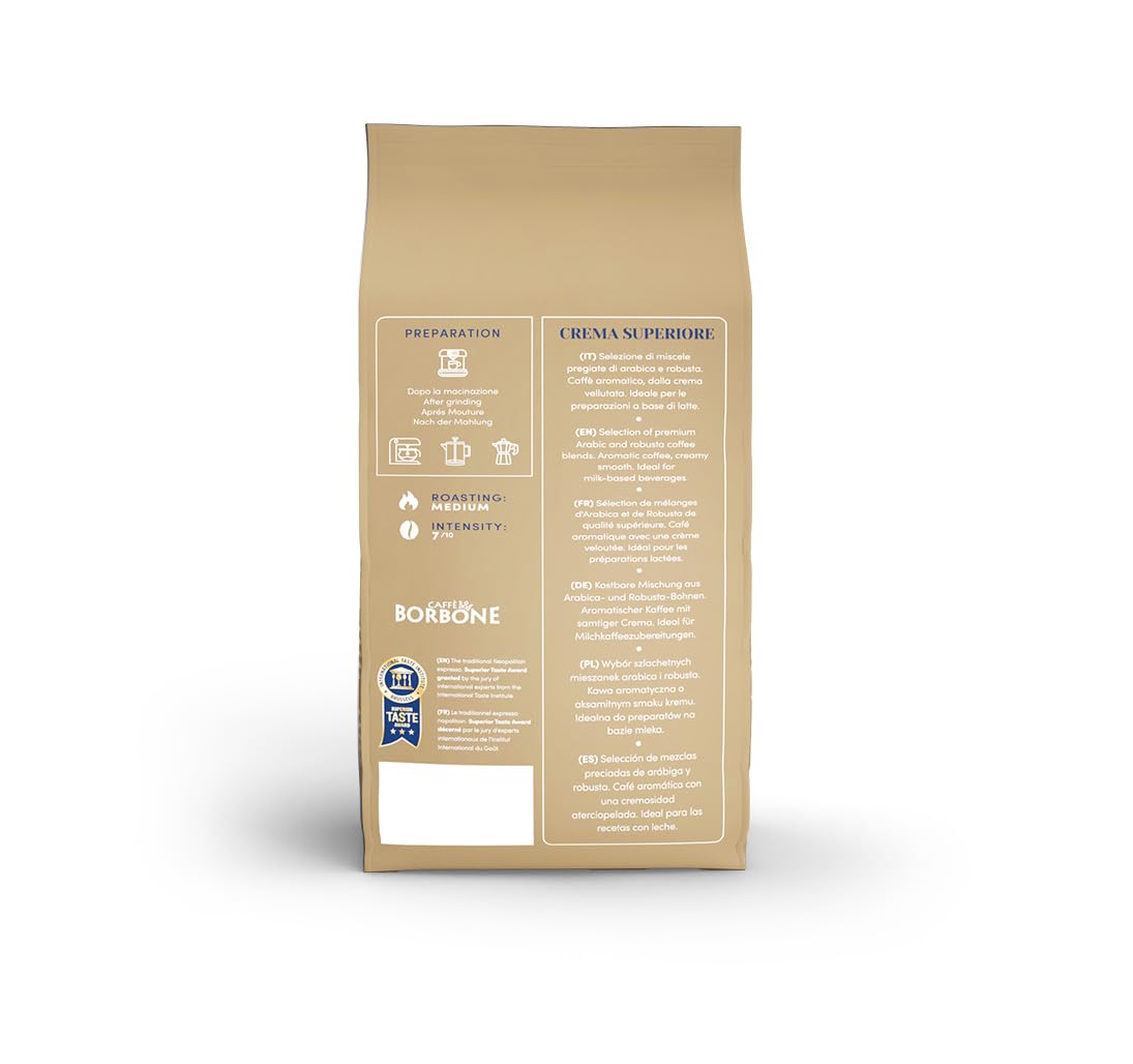 Caffè Borbone etiqueta detallada con información de mezcla y orígenes