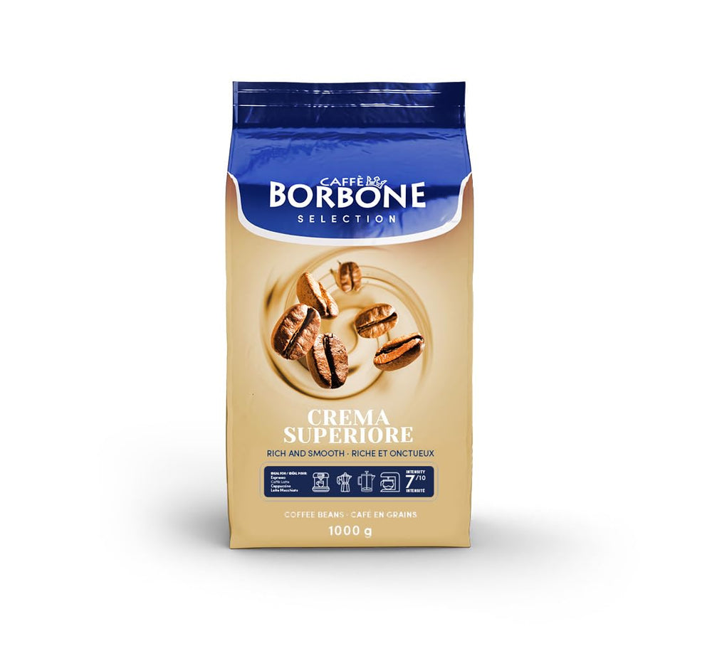 Caffè Borbone empaquetado frontal mostrando bolsa de 1 kg y beneficio frescura