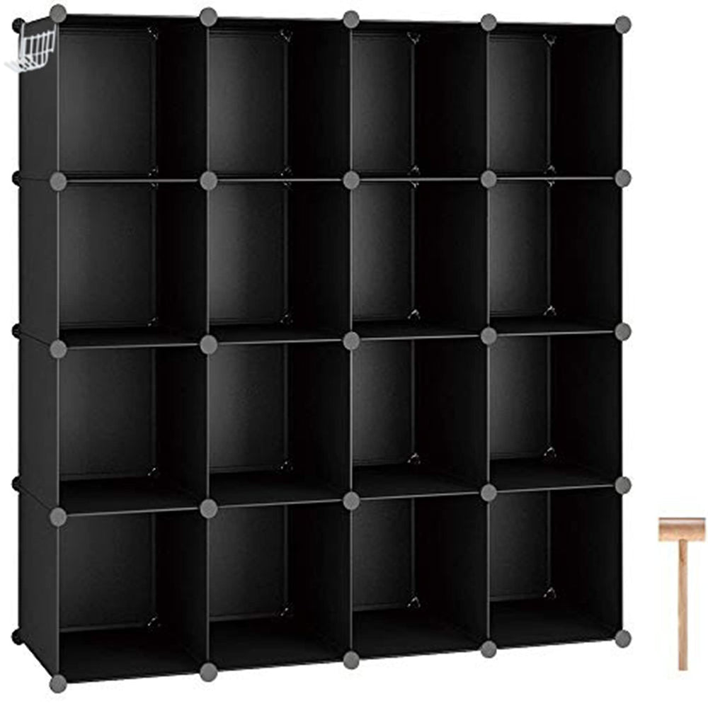 C&AHOME estantería frontal negra mostrando 16 cubos, maximiza organización