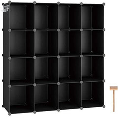 C&AHOME estantería frontal negra mostrando 16 cubos, maximiza organización