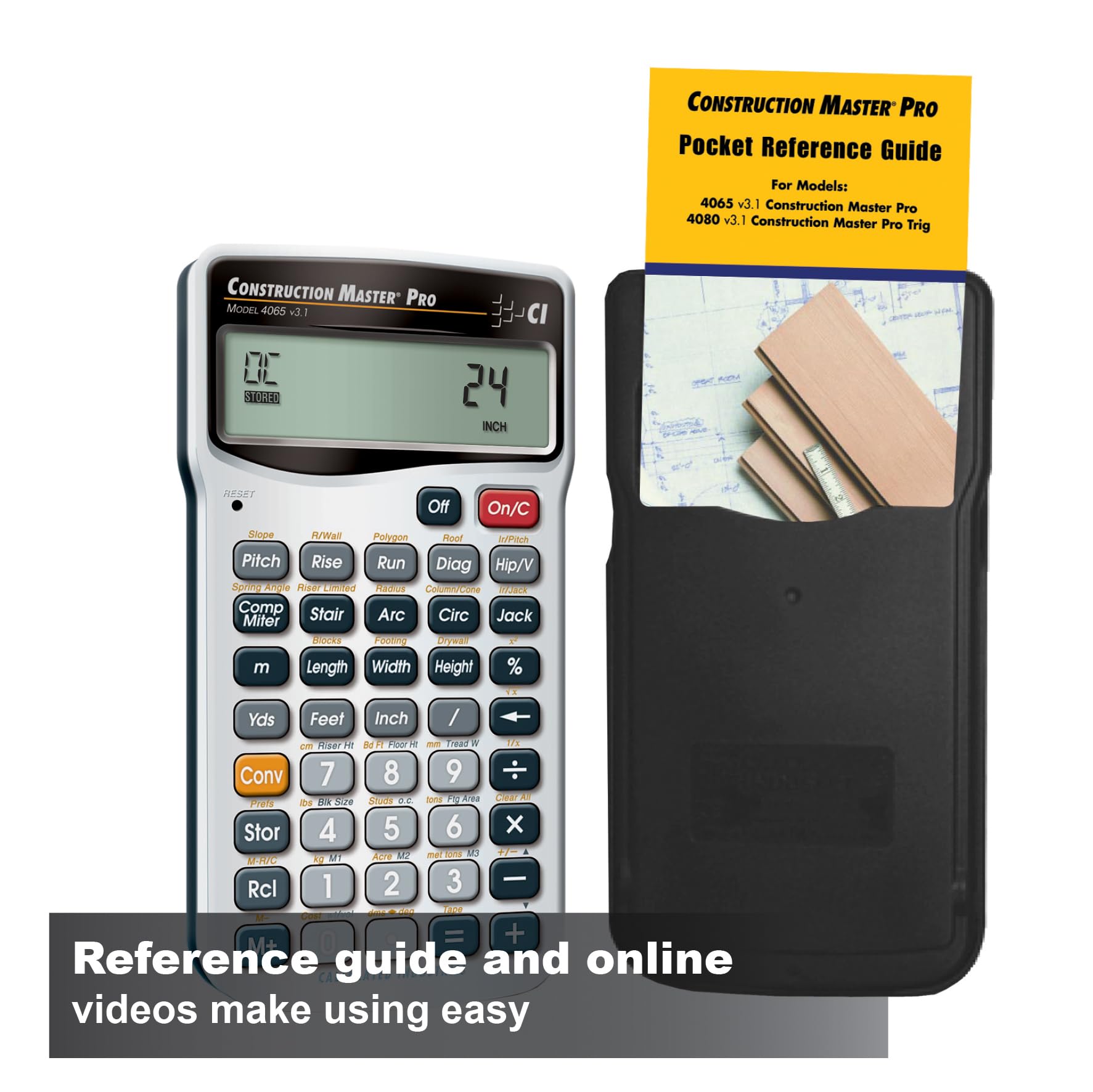 Calculated Industries calculadora dentro de funda Armadillo Gear protegiendo en obra