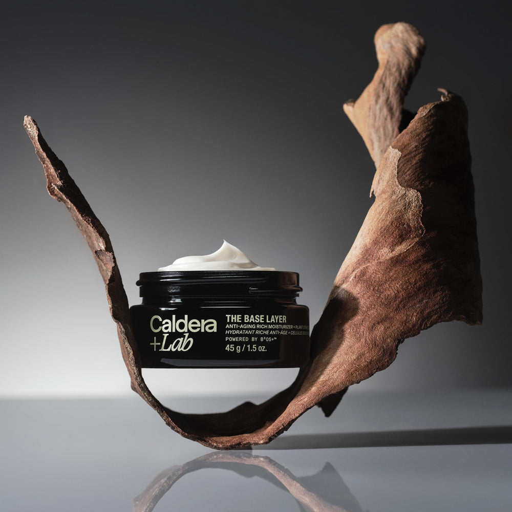 Caldera + Lab label close-up showing botanical ingredients and certification benefit