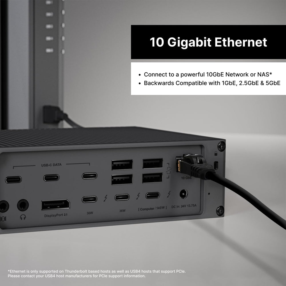 CalDigit TS5 PLUS puerto 10Gb Ethernet conectado para transferencias rápidas
