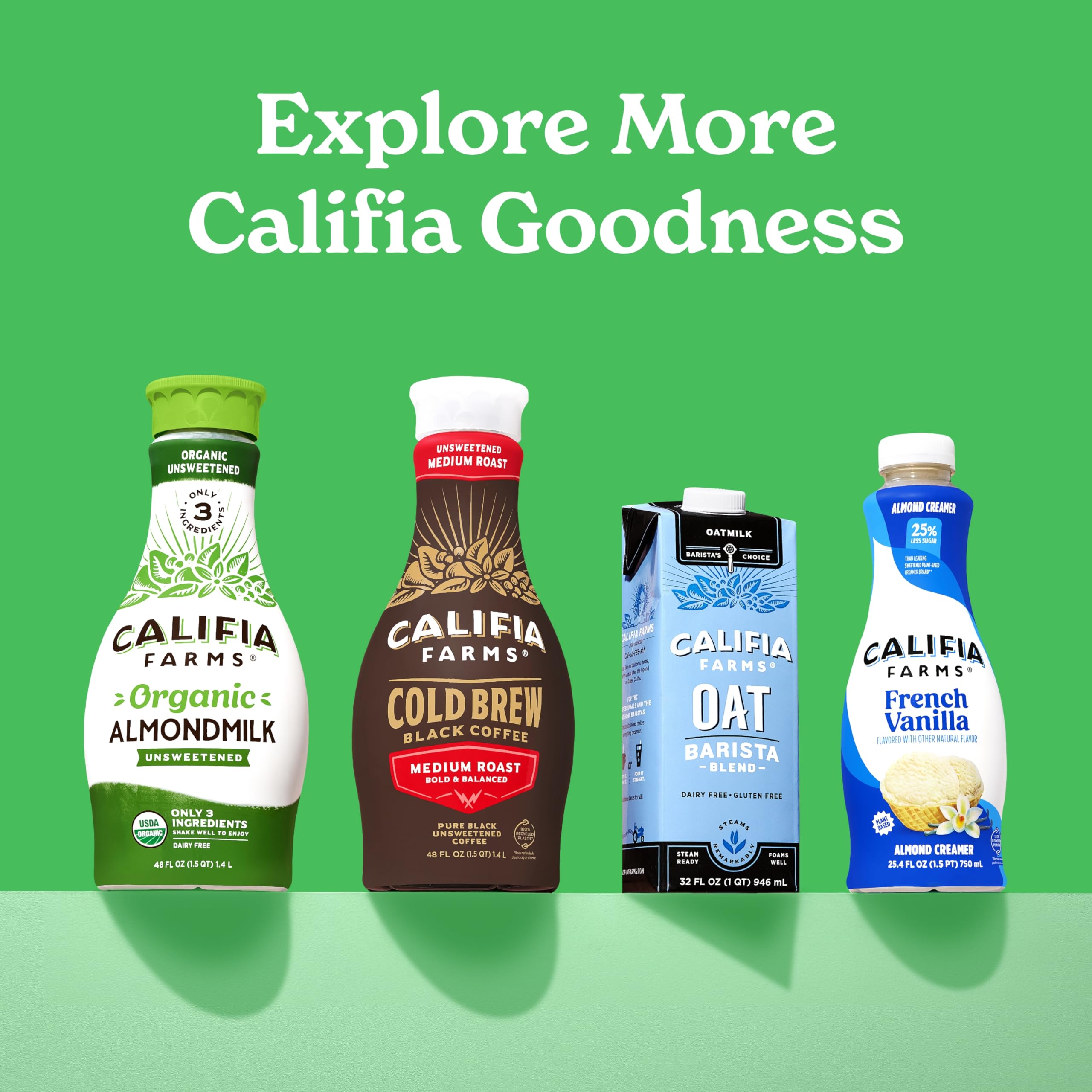 Califia Farms comparación de tamaño en mano para referencia de volumen