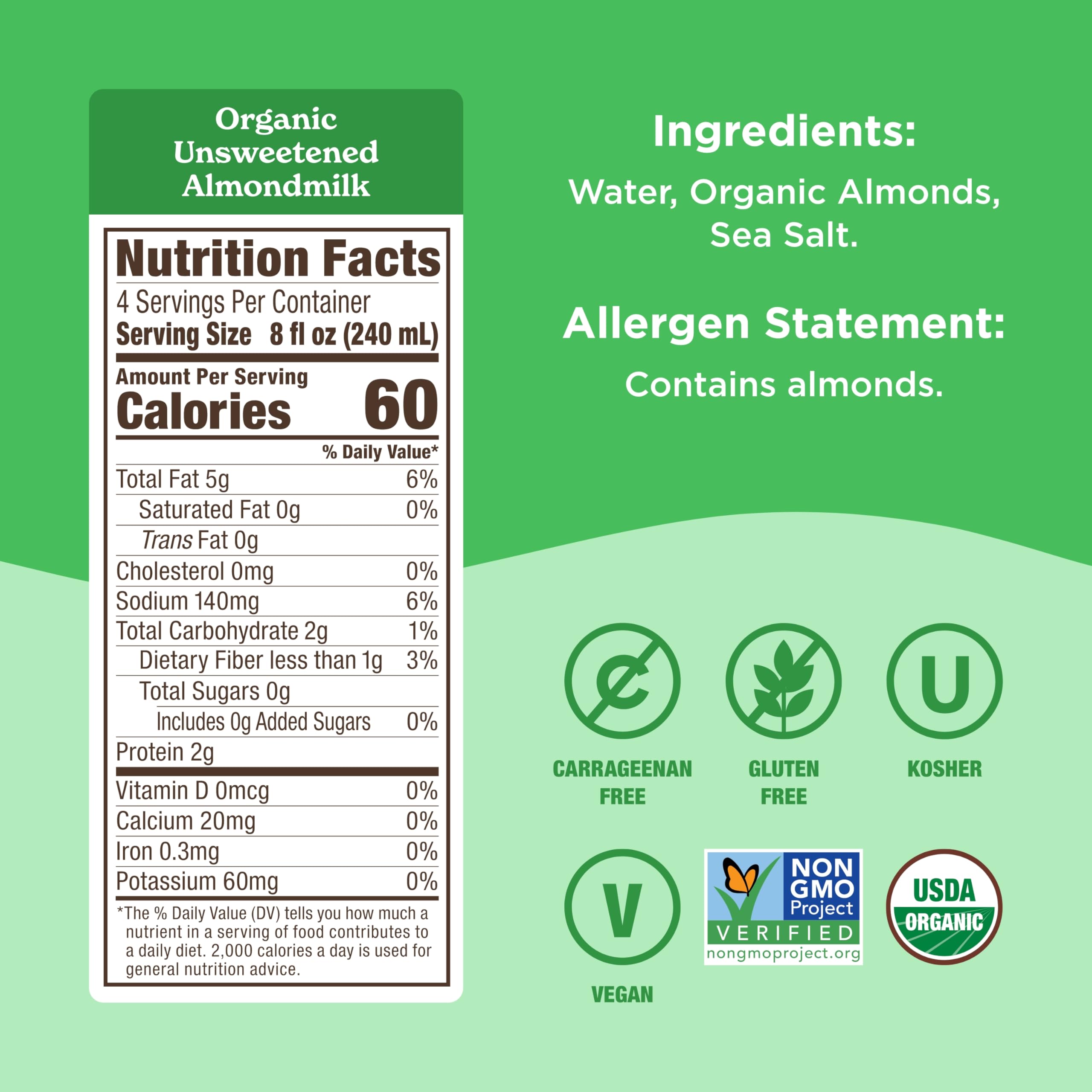 Califia Farms primer plano de etiqueta que comunica ingredientes orgánicos
