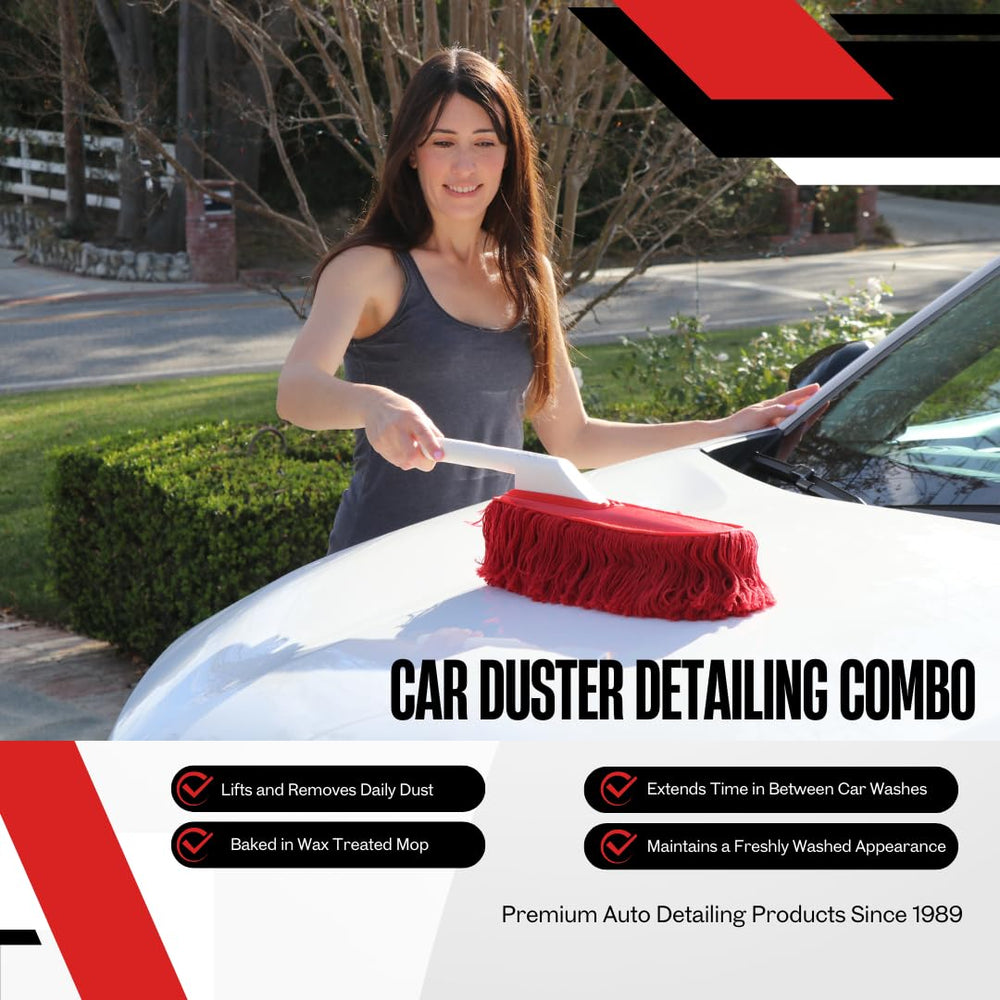 California Car Duster detalle cabezal algodón muestra capa de cera y captura polvo