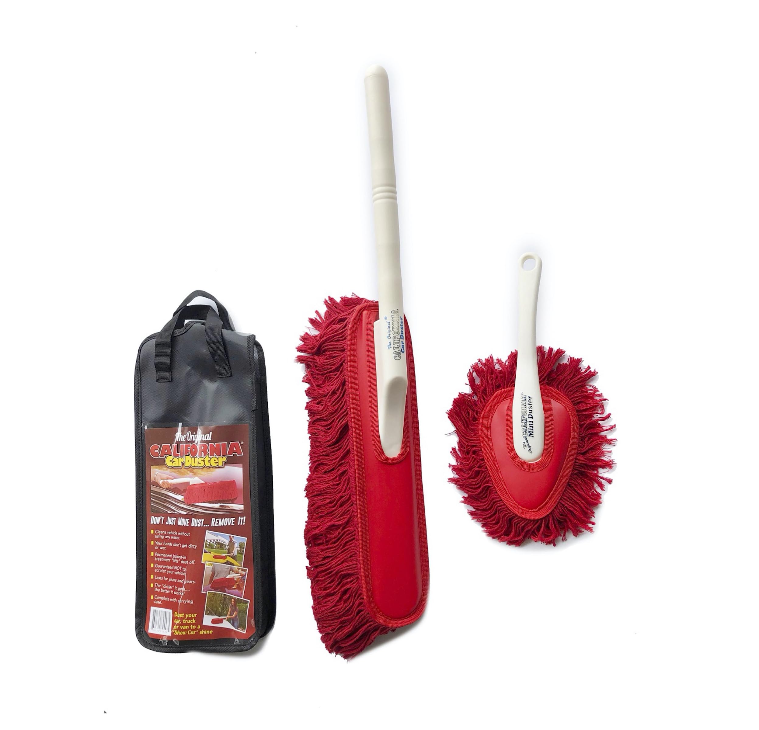 California Car Duster kit frente rojo muestra aspecto y beneficio limpieza rápida