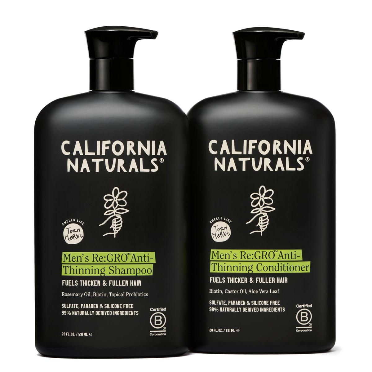 California Naturals set frontal mostrando champú y acondicionador para fortalecer