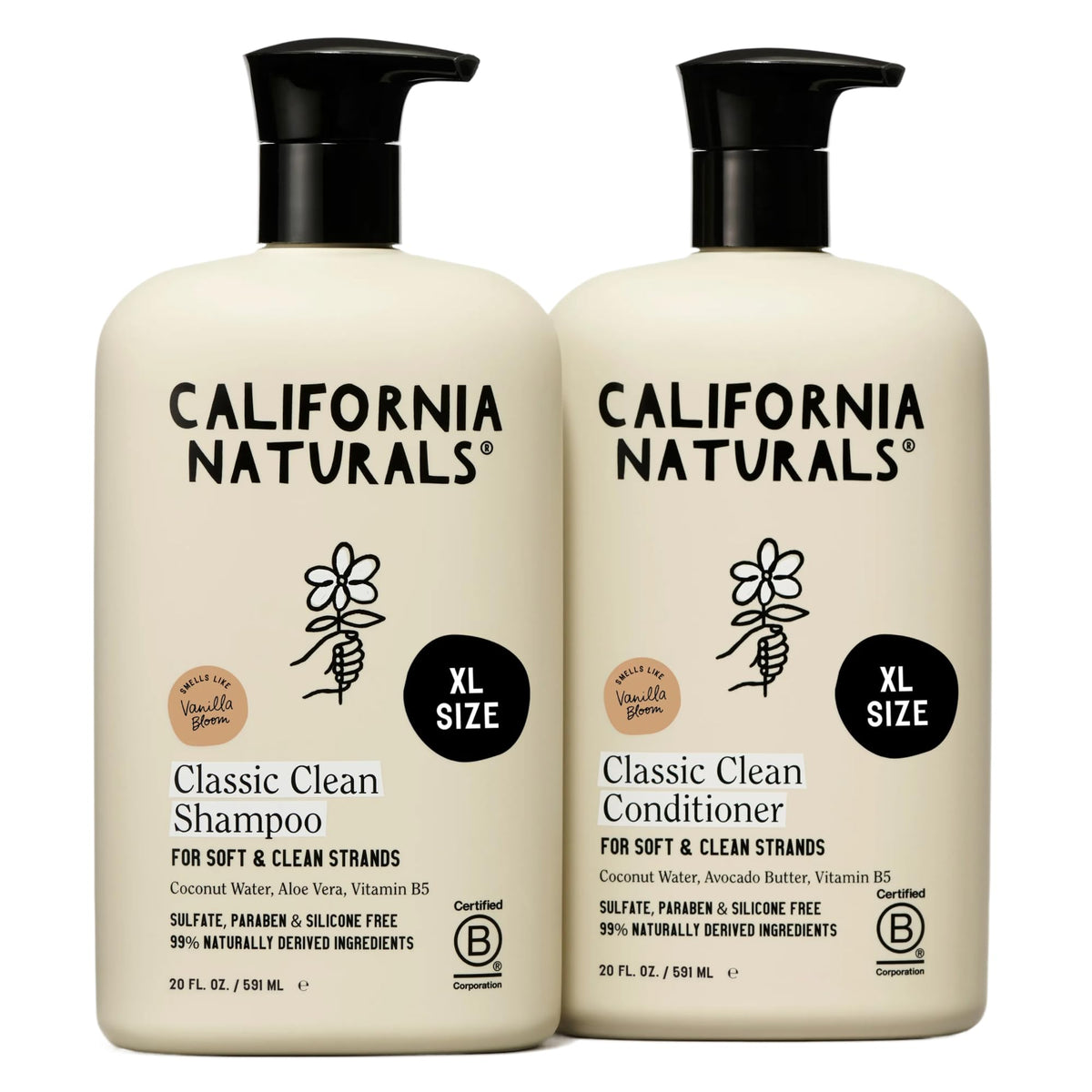 California Naturals set frontal mostrando botellas y aroma vainilla