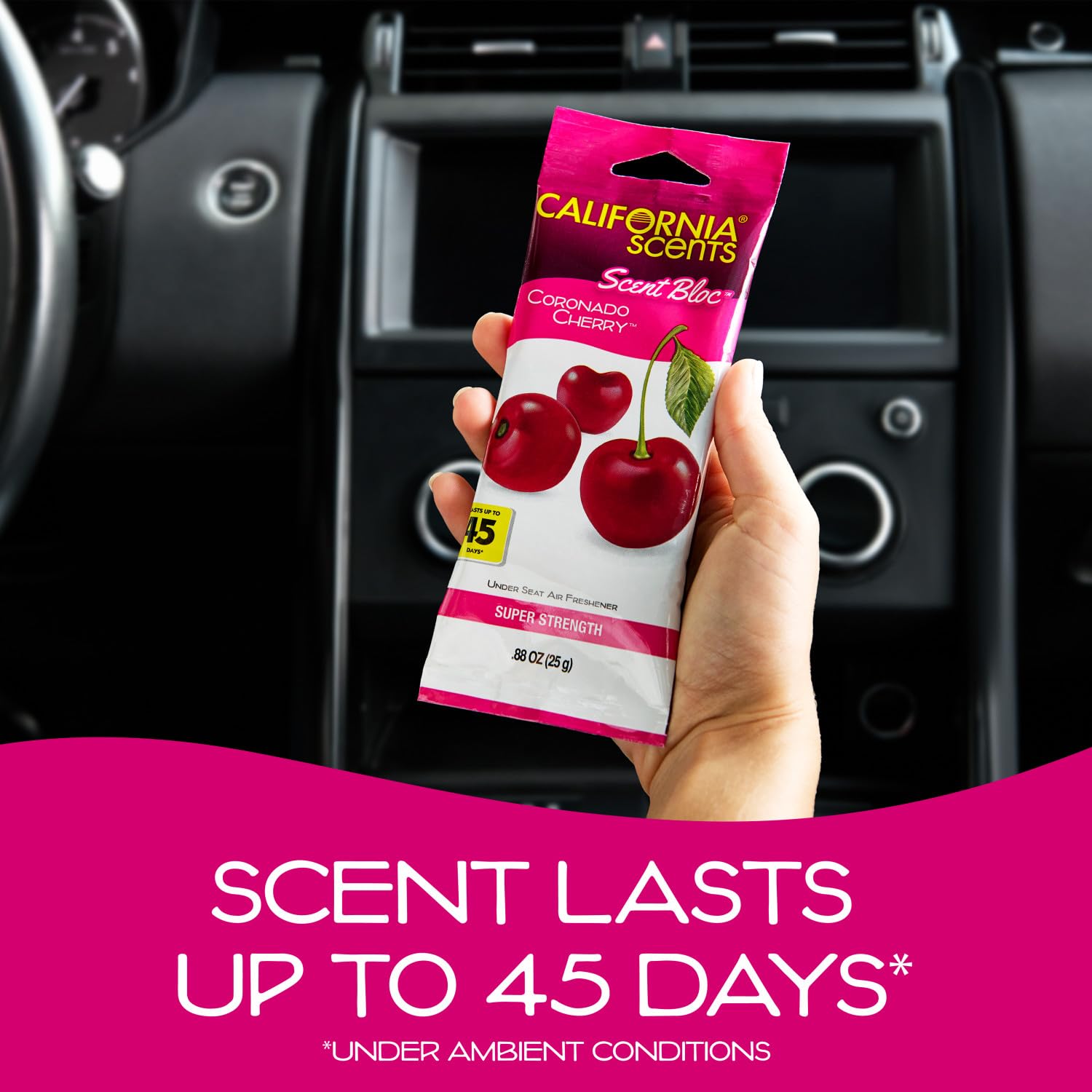 California Scents bloque colocado bajo asiento generando aroma discreto y sostenido