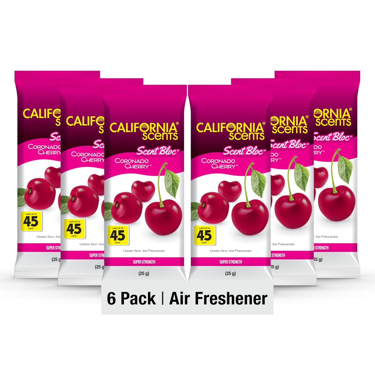 California Scents frente del paquete mostrando el pack de 6 y beneficio de duración