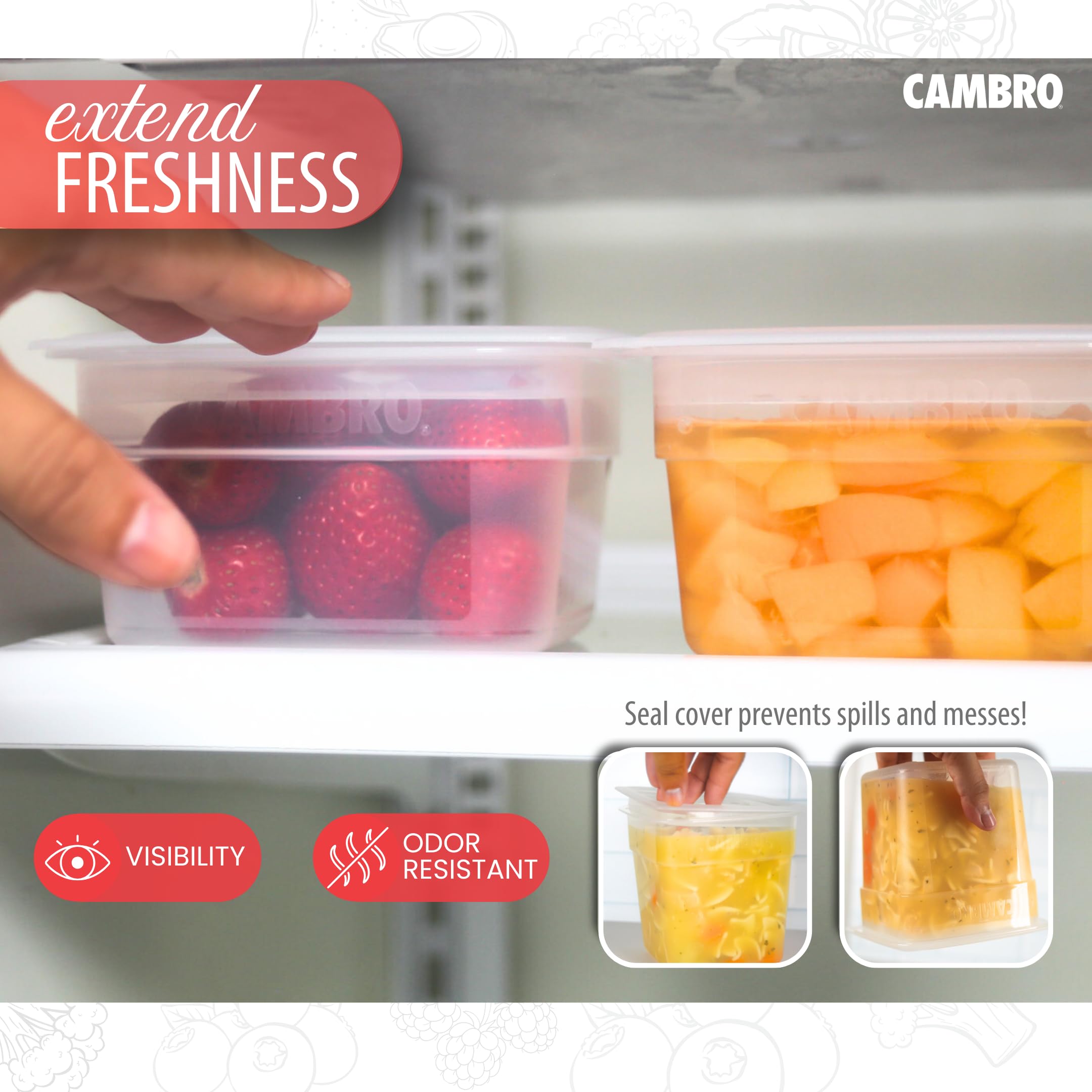 Cambro contenedores en refrigerador optimizando espacio
