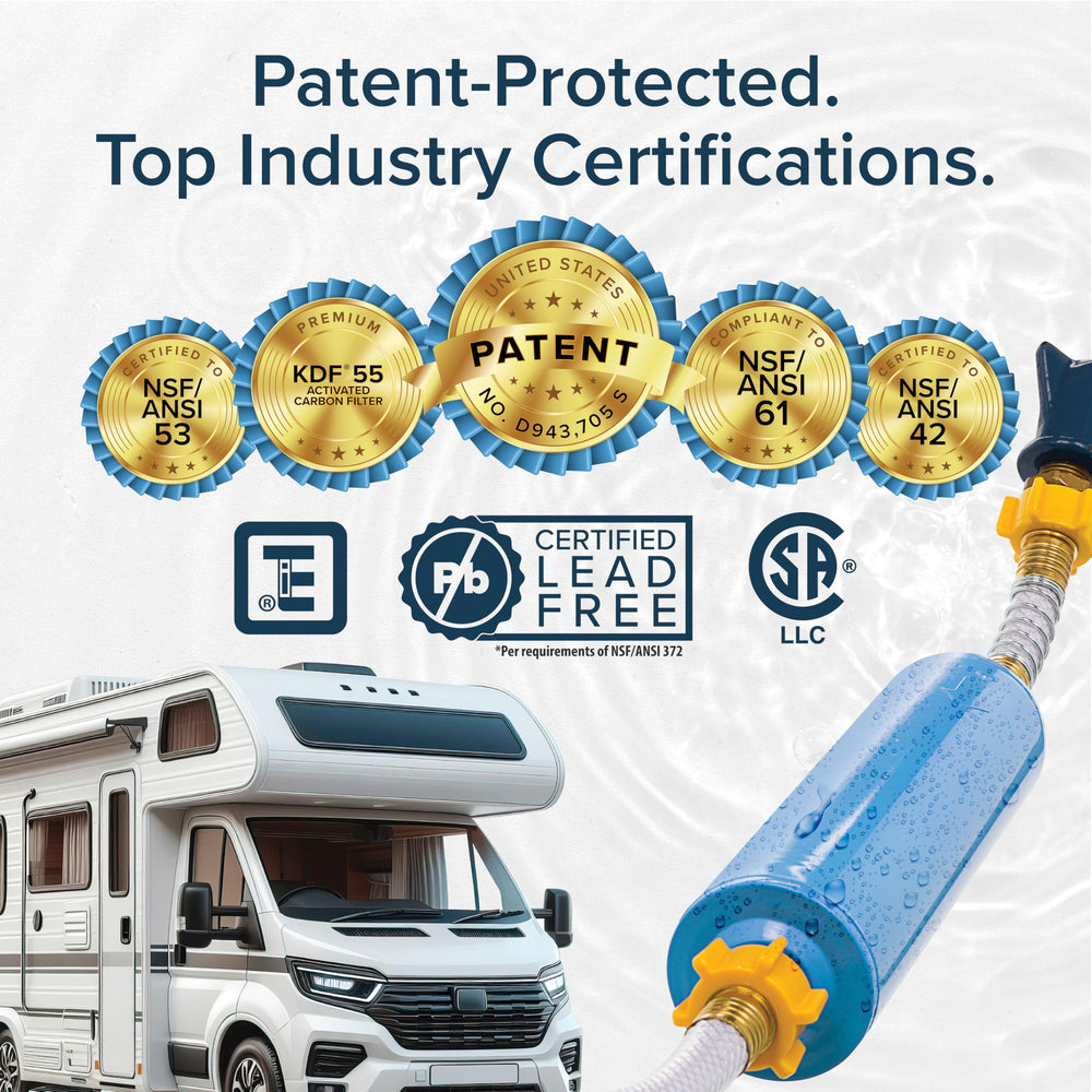Camco etiqueta con certificaciones NSF y sello de fabricación USA