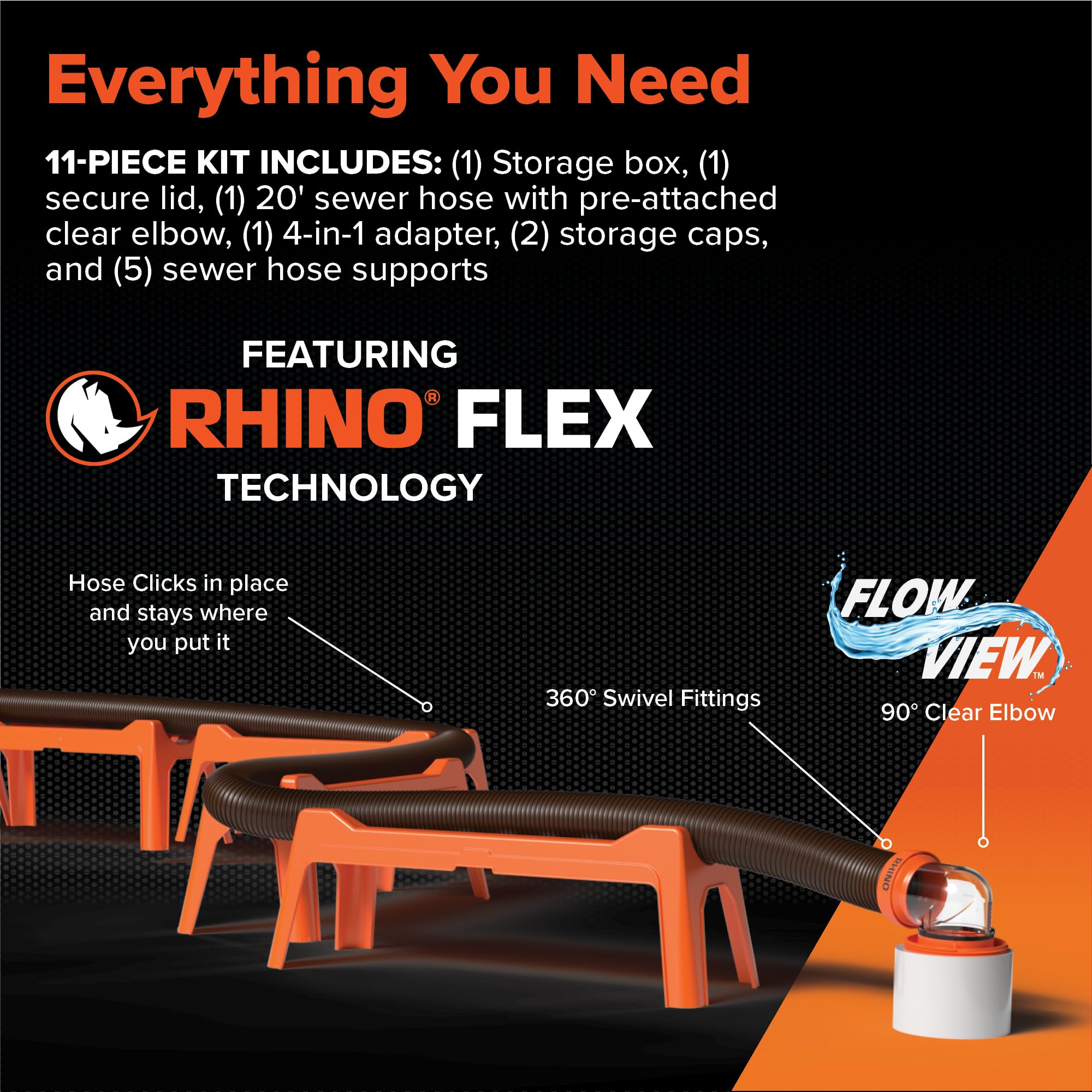 Camco codo transparente 90° que permite observar el flujo y evitar salpicaduras