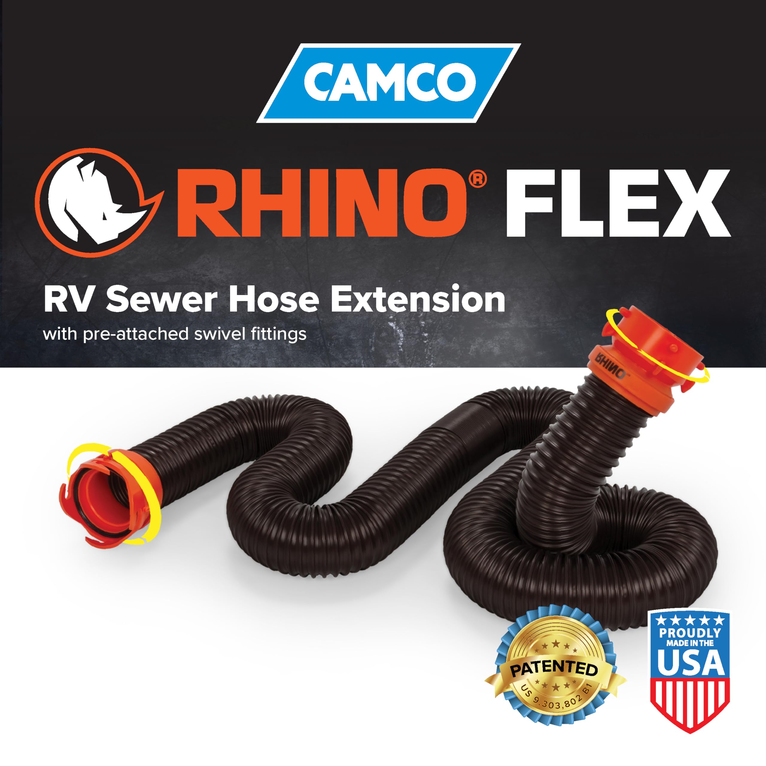 Camco RhinoFLEX guardada en compartimento de RV ahorro de espacio