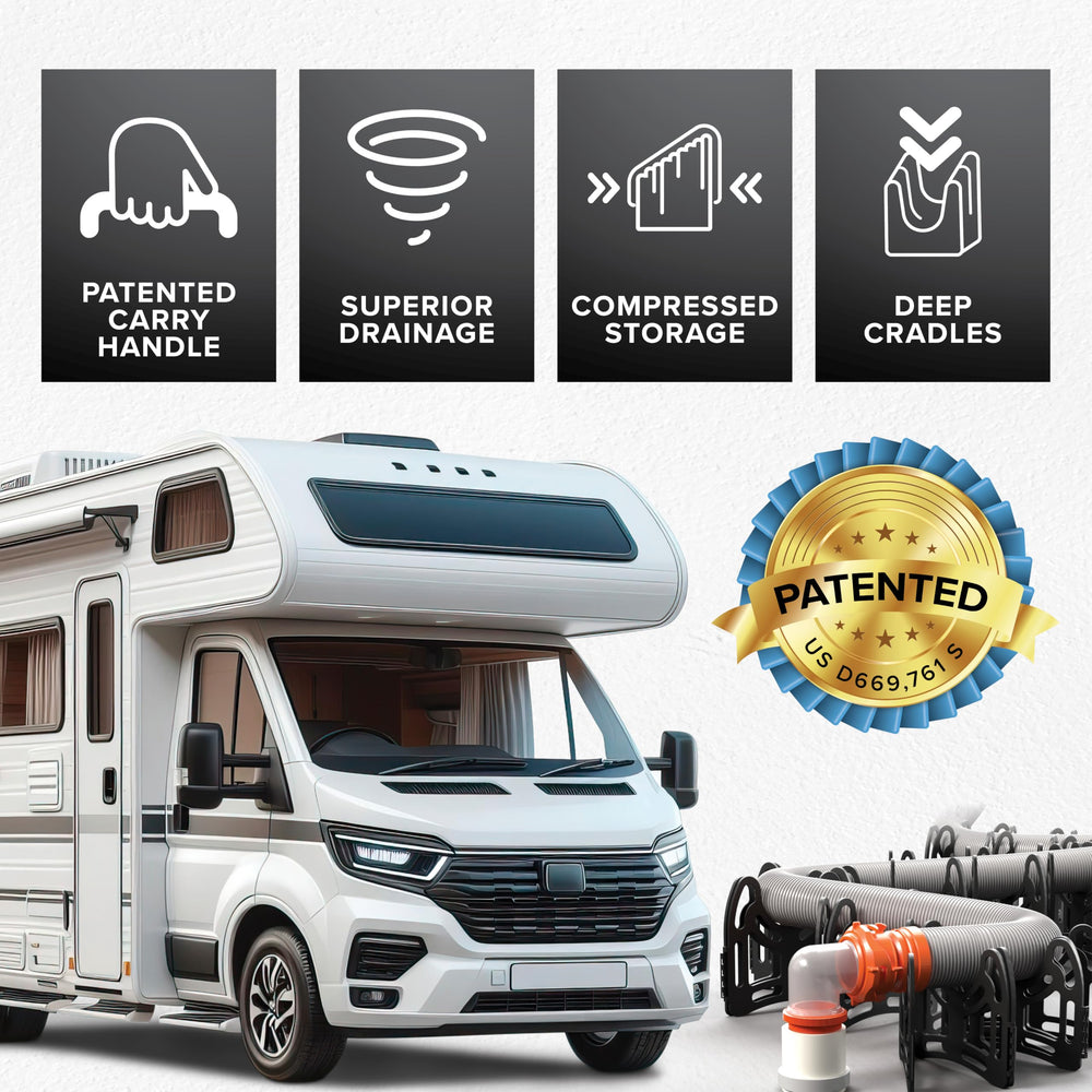 Camco Sidewinder junto a RV para comparar tamaño y ajuste de 10 pies