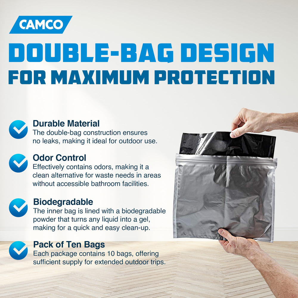 Camco material de la bolsa en detalle mostrando durabilidad